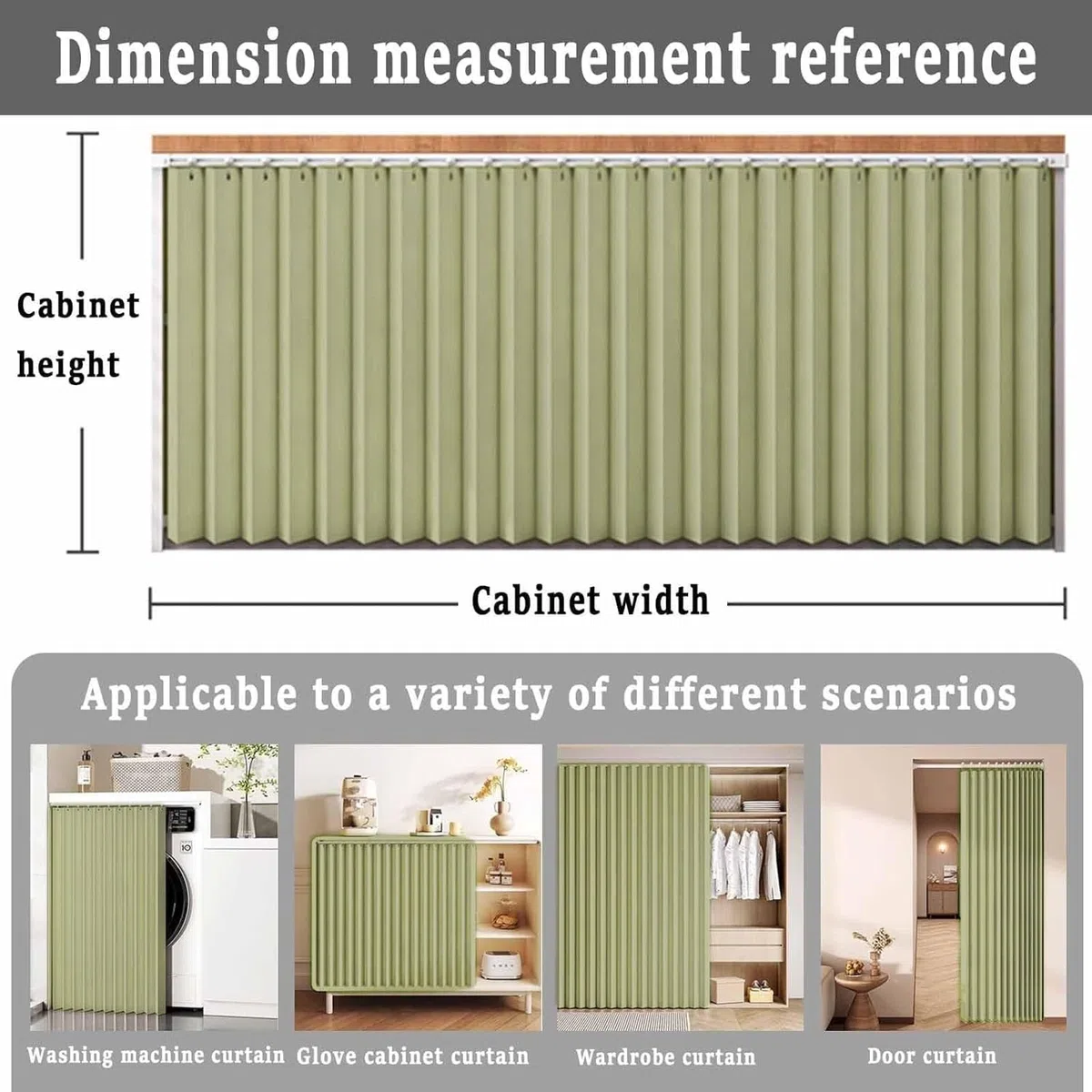 Cortinas Plegables Personalizables para armarios de Cocina, Ideales para armarios sin Puerta, Que proporcionan privacidad.-Green- W80cmxH60cm