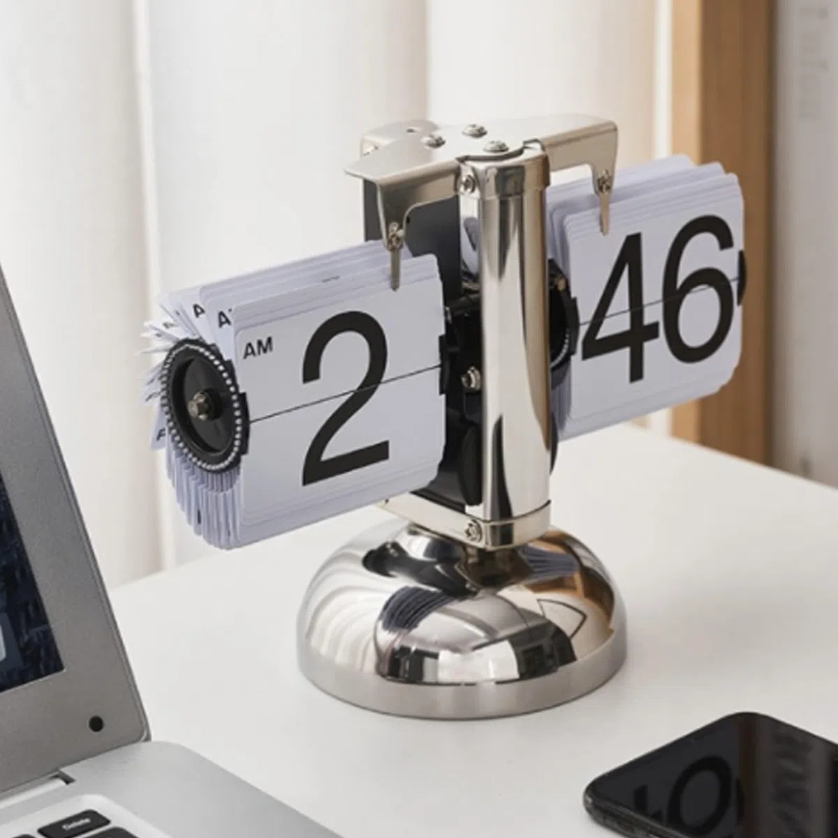 Reloj abatible Digital Retro, Reloj de Escritorio con Tapa automática, números Grandes mecánicos clásicos para el hogar, Oficina, Sala de Estar, Dormitorio, Sala de Estudio (Blanca)