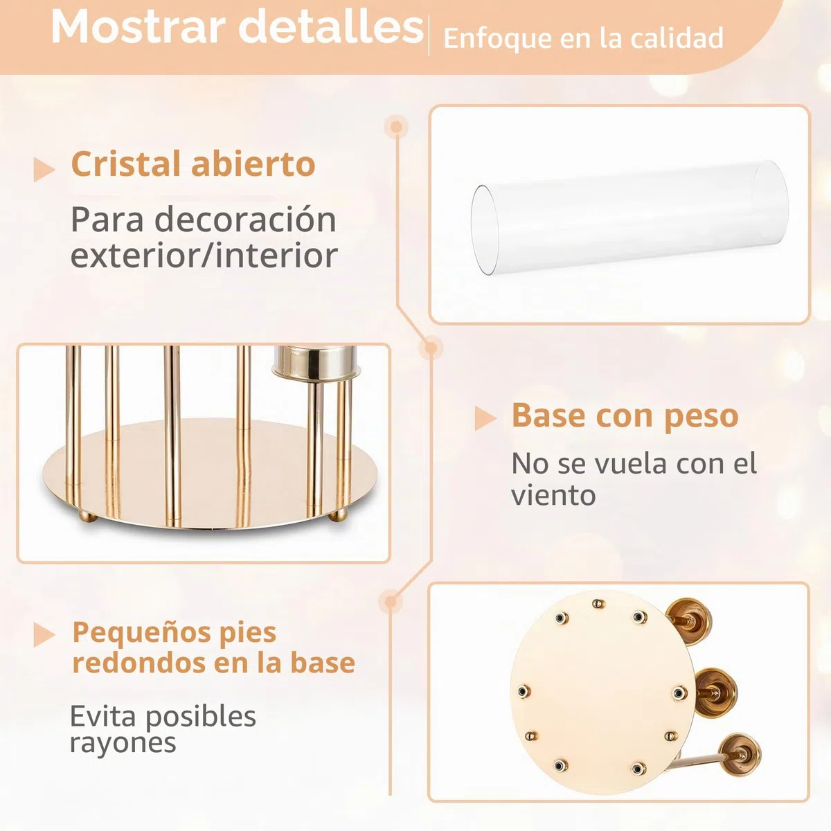 NUPTIO Oro Candelabro Titulares Huracán - 60cm Claro 2 Piezas Cilindro Vidrio de 6 Brazos Candelabro de Metal Vela Palo de La Chimenea Cubierta Al Aire Libre La Boda Centros de Mesa Mesas Decoración
