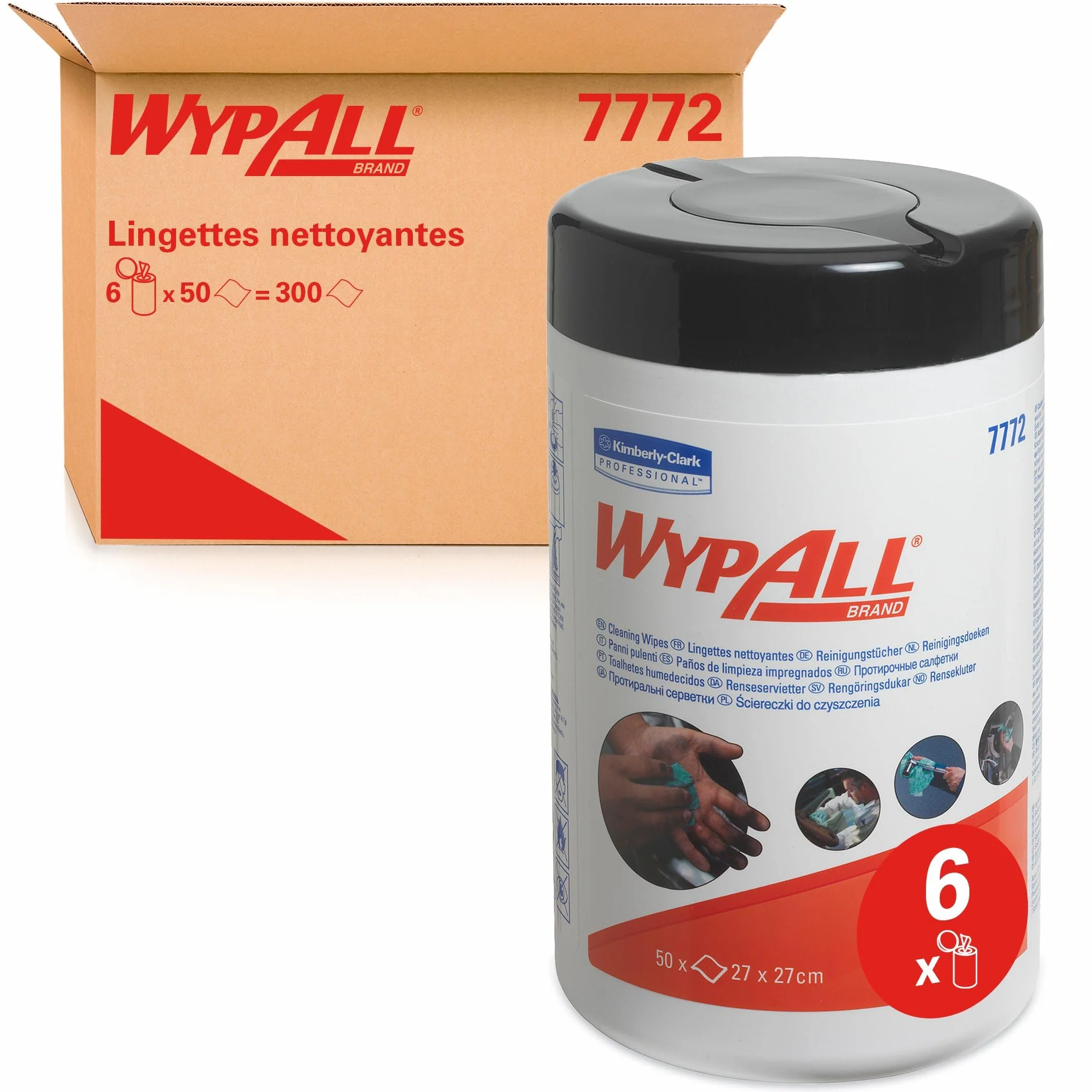 WypAll Recarga de Paños de Limpieza Impregnados 7772, 1 Capa, Paños Industriales Multiusos, 6 Paquetes x 50 Paños (300 total)