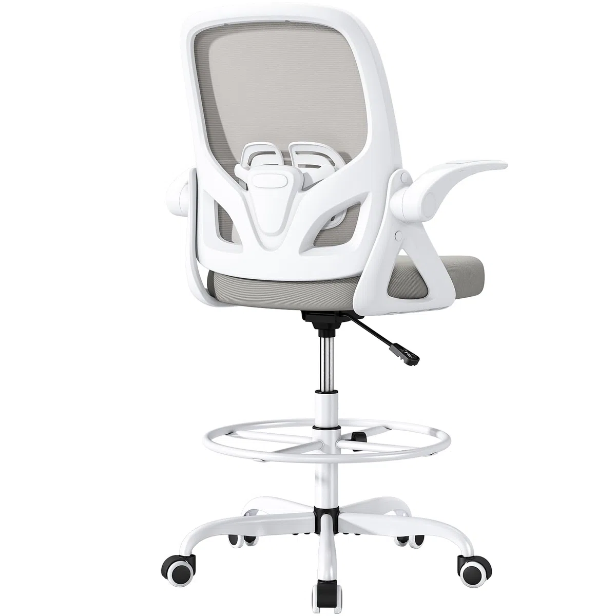 ORRSAKER Silla de oficina alta con brazos abatibles, silla de escritorio ergonómica de malla con anillo de altura ajustable y soporte lumbar, capacidad de 300 libras, color gris