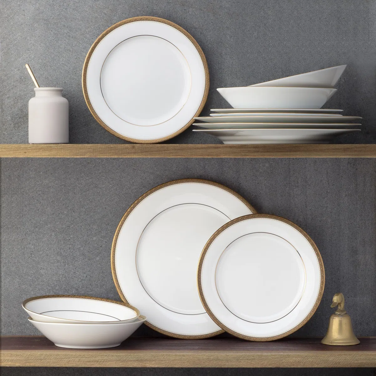 Noritake Charlotta Gold - Vajilla de 12 piezas, servicio para 4 personas