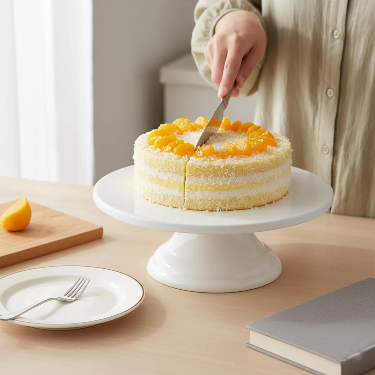 fanquare Bandejas de Tartas de Porcelana, Plato Redondo Blanco para Tarta, Soporte de Pasteles Vintage(26 cm)