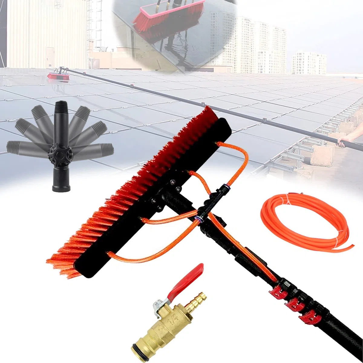 Kit de limpieza de ventanas extensible de 4 a 12 m y cepillo de panel solar: profesional para limpieza de techos de invernadero y exteriores