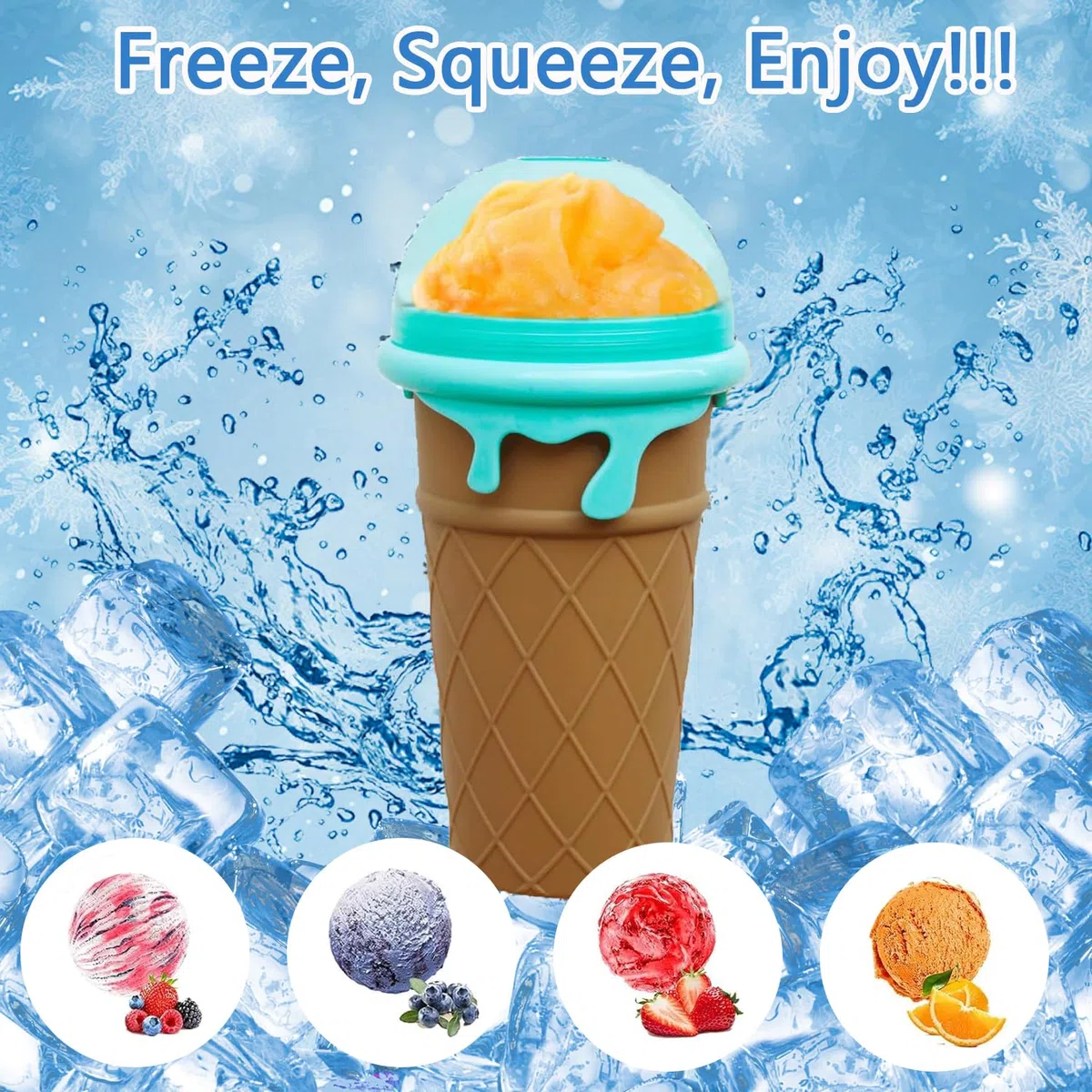 Slushy Maker Cup, Diy Squeeze Ice Cup 500 Ml, 2 En 1 Pajita y Cuchara, Taza Mágica De Congelación Copa De Hielo Para Preparar Batidos De Frutas Helados y Batidos De Leche (Marrón)