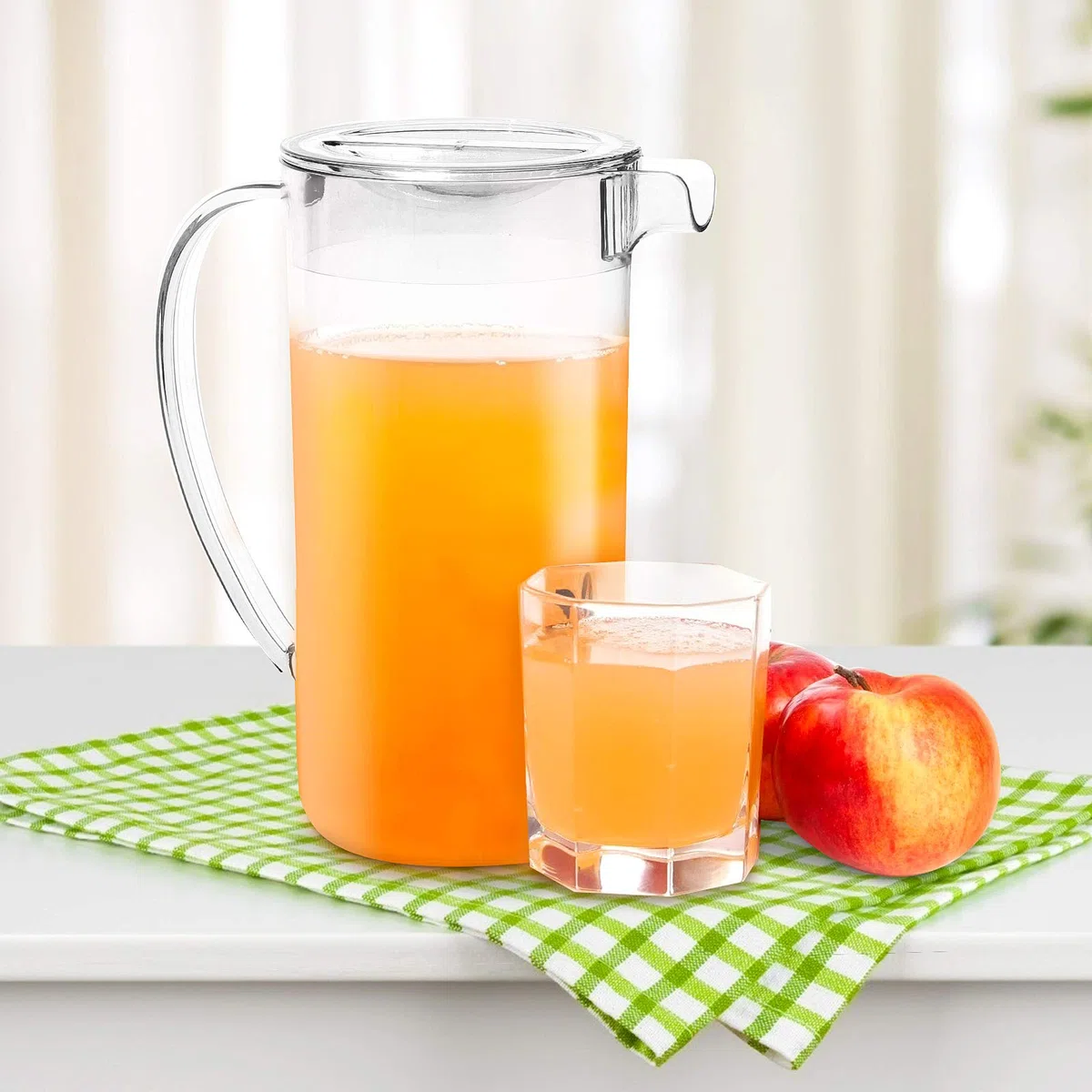 Youngever Jarra de Agua de Plástico 2L Con Tapa, Jarra Agua Cristal con Tapa, Jarra Grande de Plástico Transparente para Té Helado, Sangría, Limonada y Más