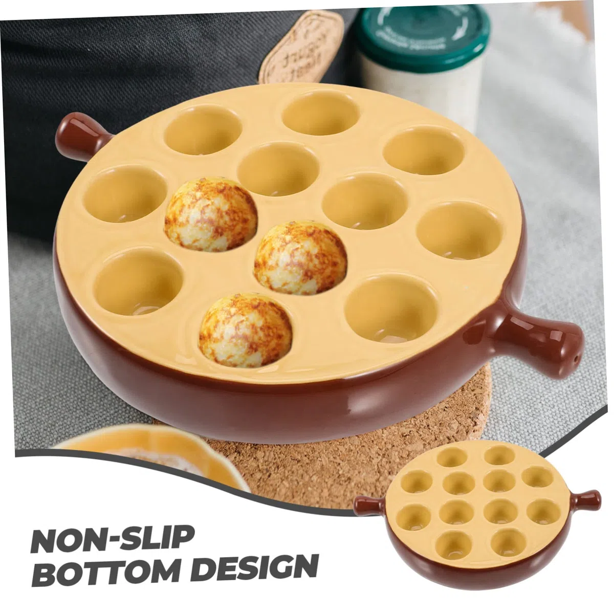 HOMSFOU Plato Para Caracoles De Cerámica Bandeja Para Hornear Con 12 Compartimentos Base Antideslizante Y Asas Suaves 9.05 X 6.69 X 1.25 Pulgadas Para Servir Escargot Y Aperitivos