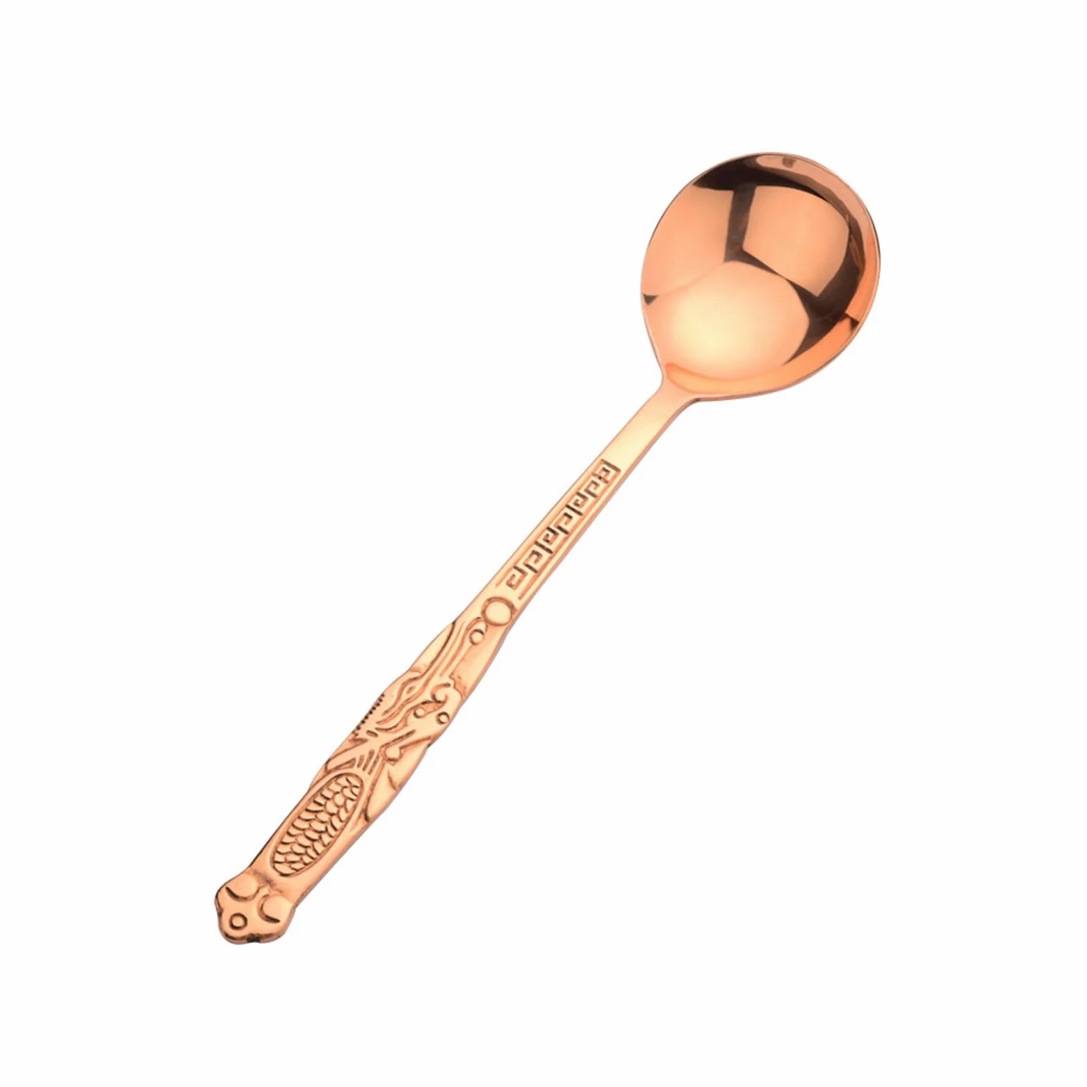 Cuchara de cobre 100 % puro, forja de 7.87 pulgadas como una cuchara de cobre con patrón retro antiguo, adecuada para cenas familiares, restaurantes, postres, pasteles, helados (1)