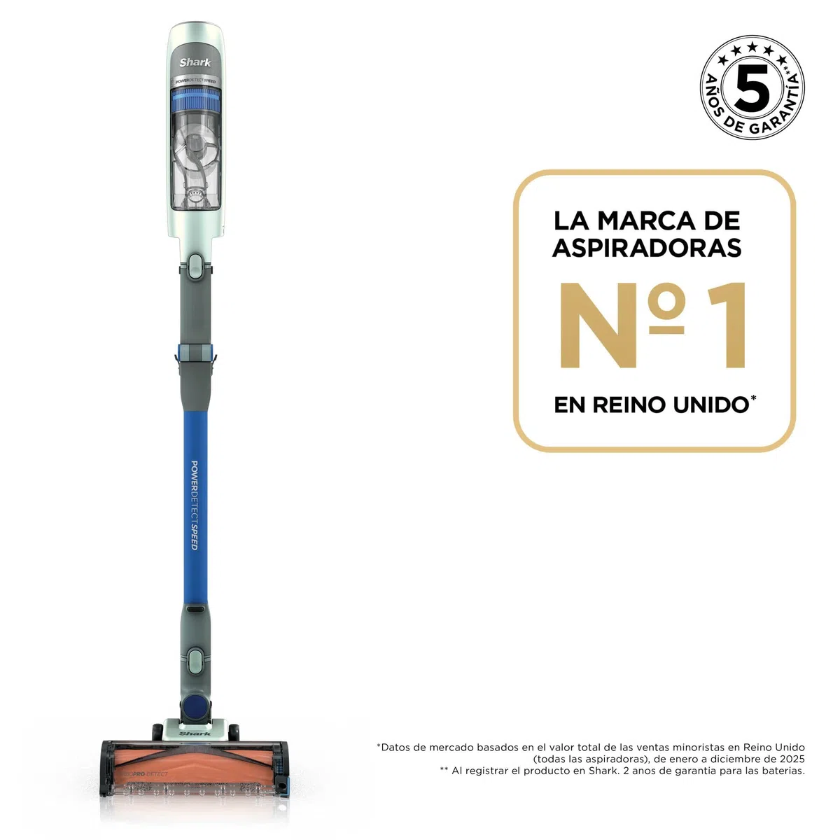 Shark PowerDetect Speed, Aspiradora sin Cable, Salvia Escarchada, IA1243EU | Reverse Clean, Filtro HEPA Antialérgeno, 60 Minutos de Autonomía, Accesorio de Montaje en Pared y Boquilla Estrecha