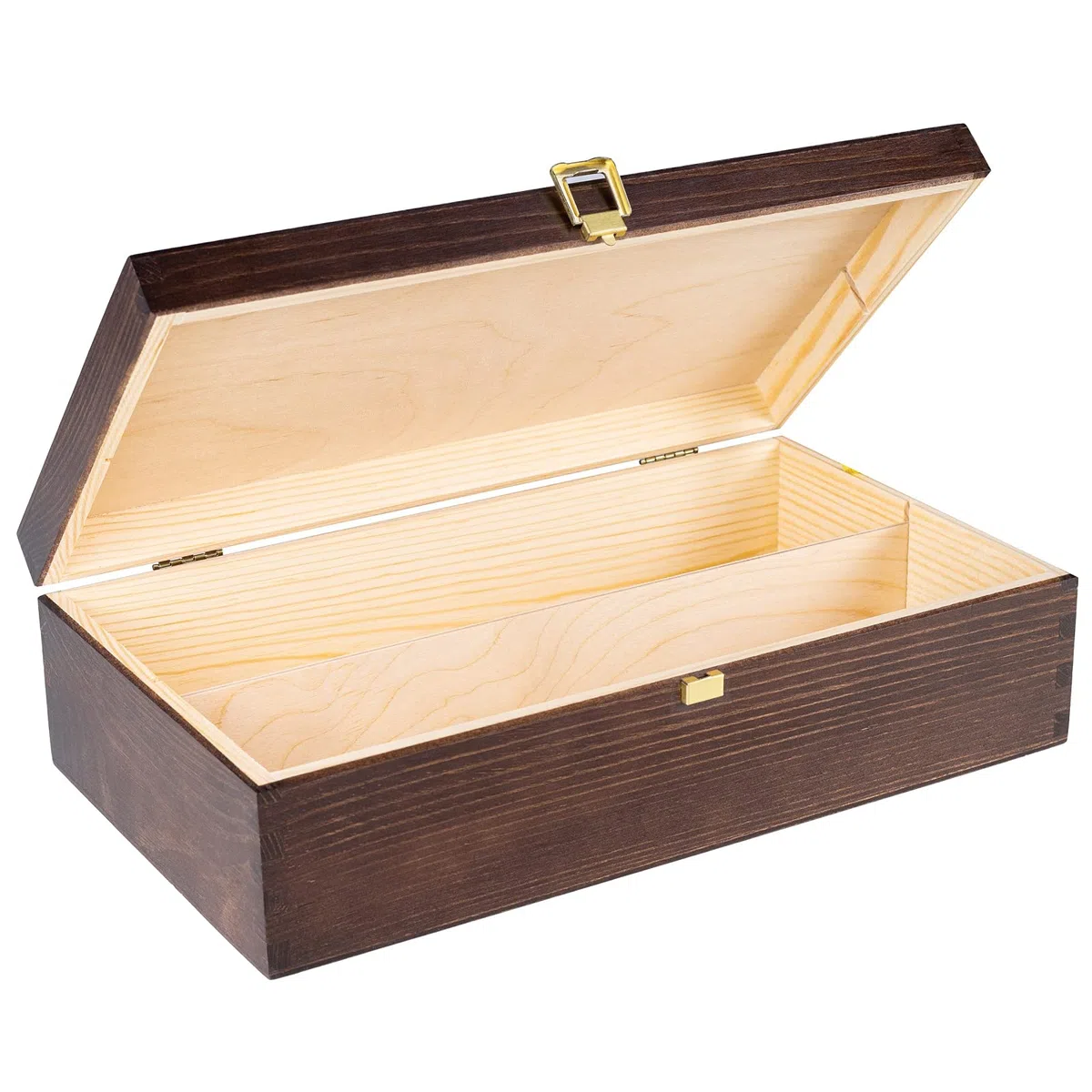 Creative DECO Marrón Caja Madera Vino Barnizada | 2 Botellas | 35x20x10cm (+-1cm) | Tapa y Bisagra | Divisores Extraíbles |Pascua Regalo Decorar Decoupage Almacenamiento Decoración Manualidades
