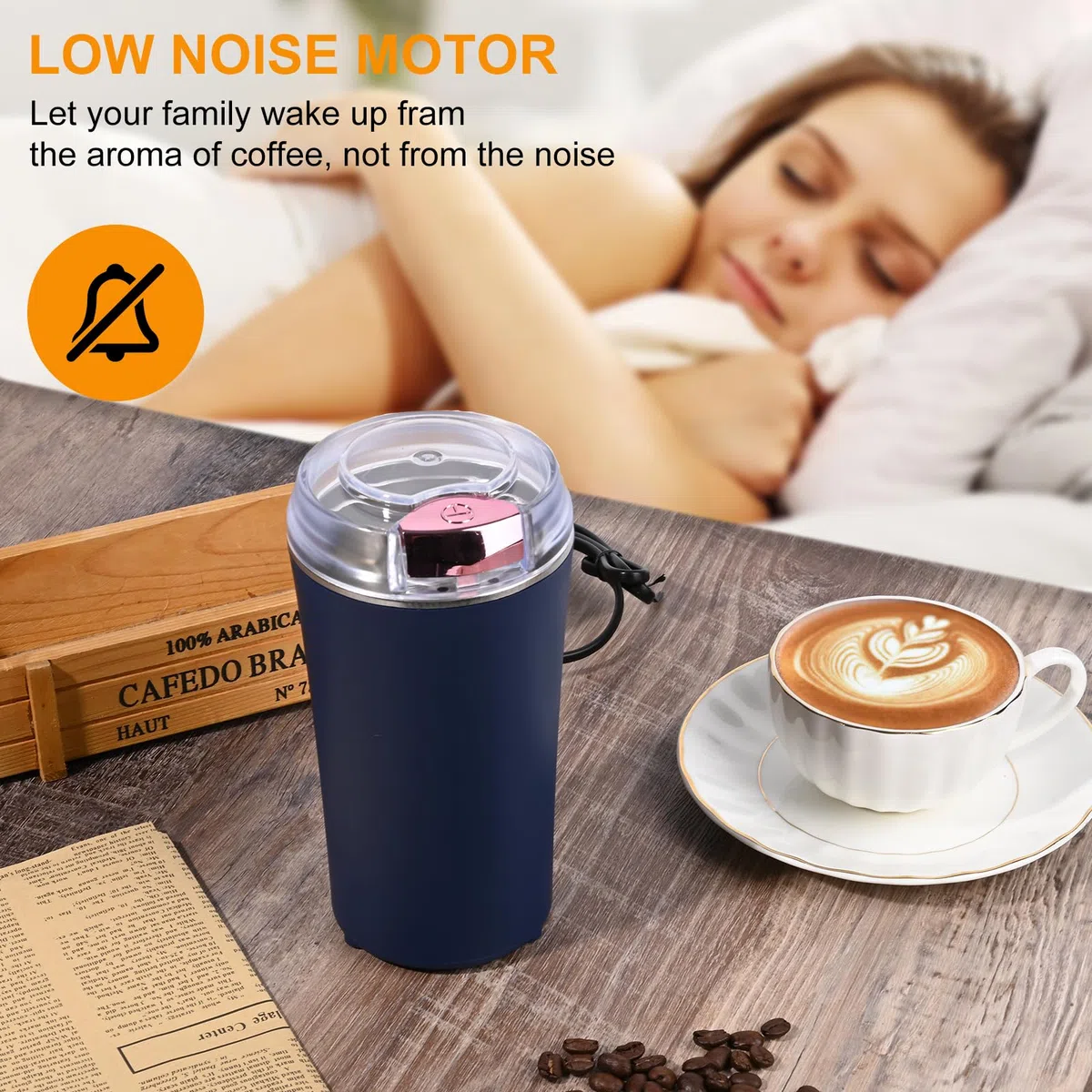 Weinsamkeit Molinillo de Café Eléctrico, Molinillo Electrico 200W Molinillo Especias con Cuchillas de Acero Inoxidable Molinillo Cafe Electrico Portátil Molino Café para Especias, Nueces, Cereales