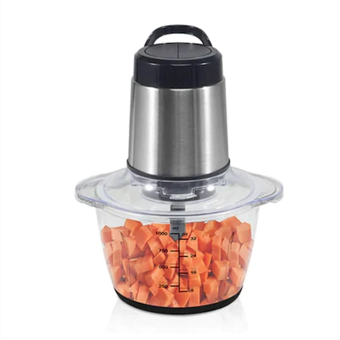ROYALTY LINE, Picadora Multifunción 300W RLMCE300341 - Bol 1,2L, Acero Inoxidable, 2 Velocidades, Cierre de Seguridad, Alfombrilla Antideslizante, Fácil de Limpiar, Ideal para Picar y Mezclar