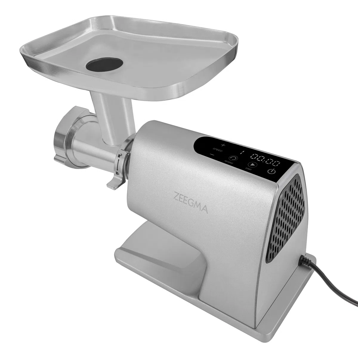 ZEEGMA MOLEN MASTER Máquina Eléctrica para Moler Carne, Potencia de 2500 W, 3 Discos de Acero Inoxidable, Accesorio para Embutidos, Rallador, Función Reversa, Pantalla Táctil