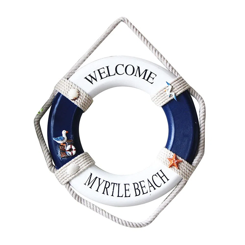 Anillo De Decoración De Vida, Decoración Náutica, Marítima, con Cuerda De Algodón, para Decorar Hogares, Bares, Cafeterías, Restaurantes De Playa (Azul y Blanco)