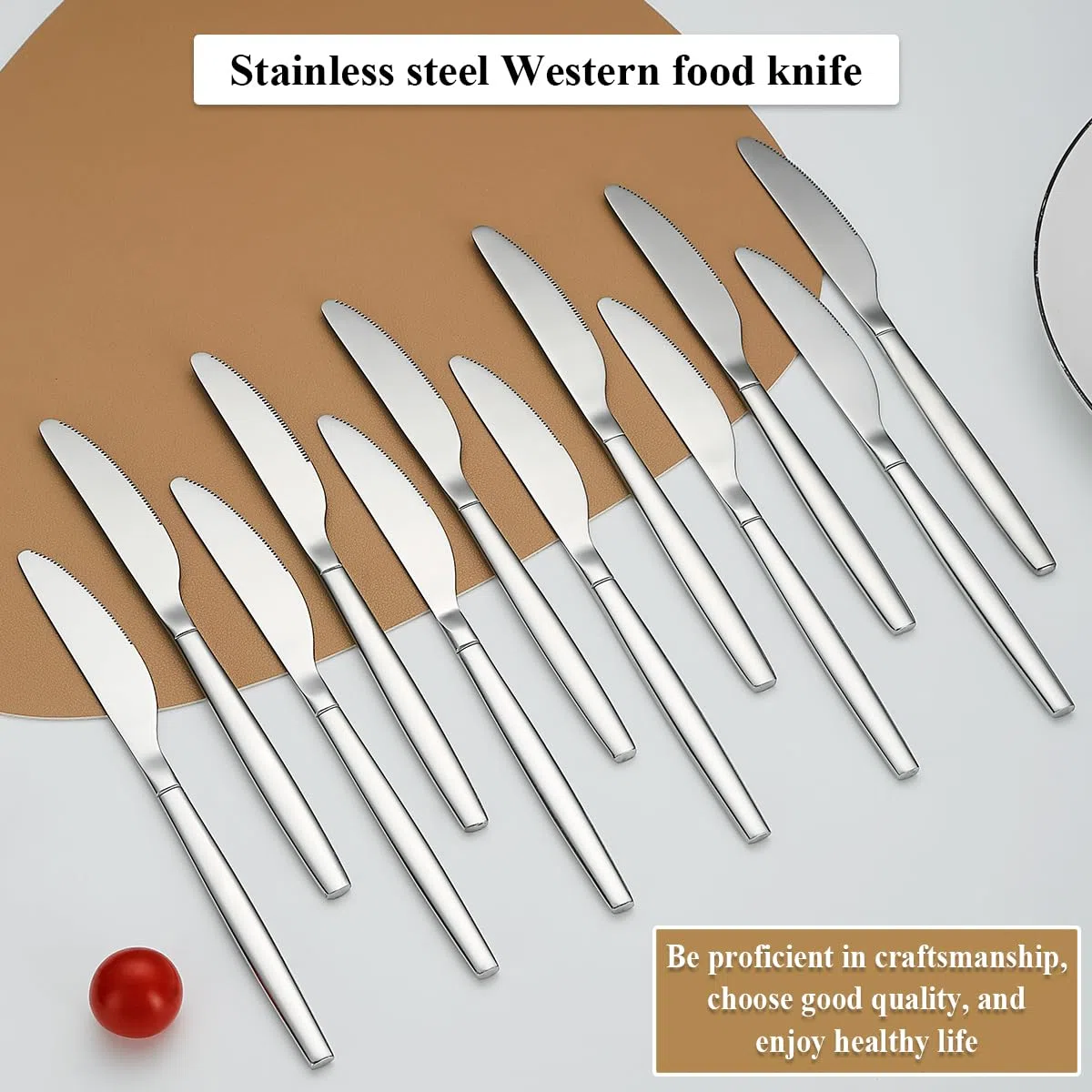 Berglander cuchillos de mesa de 12 piezas, cuchillo de cena moderno de acero inoxidable, cuchillo de mantequilla, ideal para el hogar, restaurante, boda, lavavajillas seguro