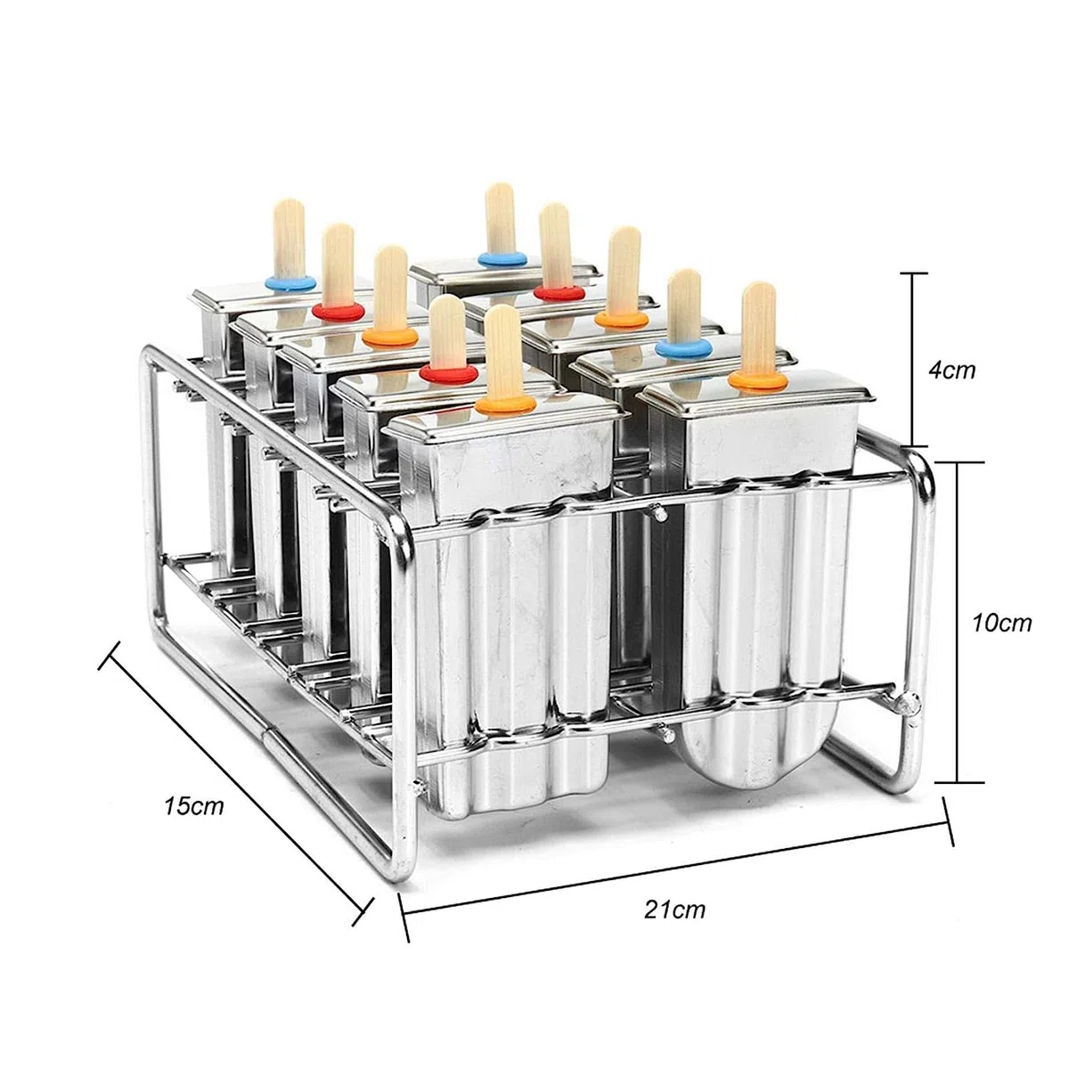 Juego de 10 moldes de acero inoxidable para helados o polos helados, perfectos para usar en el interior y en el exterior