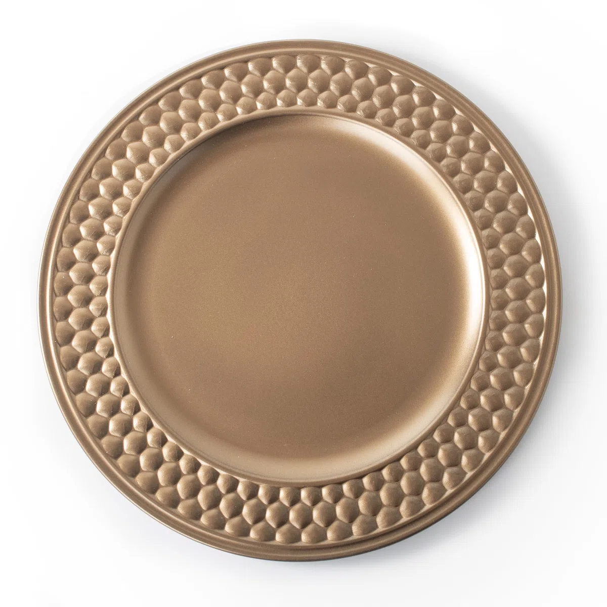 Paquete de 4 platos de carga redondos de plástico de bronce de 33 cm | Juego de manteles individuales festivos con borde de panal para 4 | Juego de platos de cena de Navidad, platos de