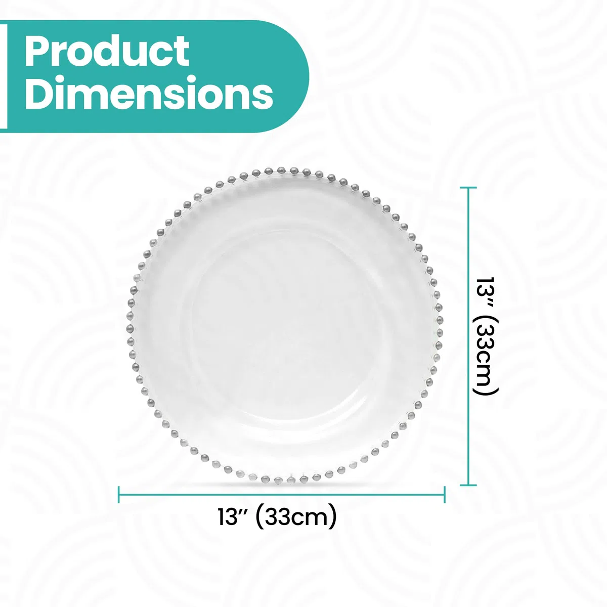 Trimming Shop Placas Decorativas para Fiestas, Placas de Cristal de diseño de Cuentas Plateadas para decoración de Mesa de Comedor, vajillas, Eventos de Catering, 33 cm, Transparente, 6 Unidades