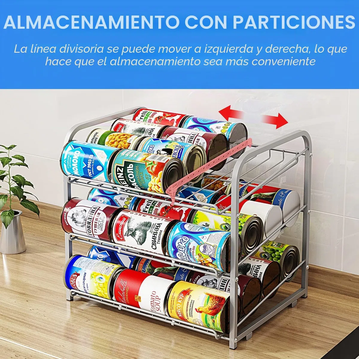 Organizador de Latas Apilable de 3 Niveles - Dispensador de Almacenamiento Para 36 Latas - Para Alimentos, Armarios de Cocina o Despensa - Color Plateado
