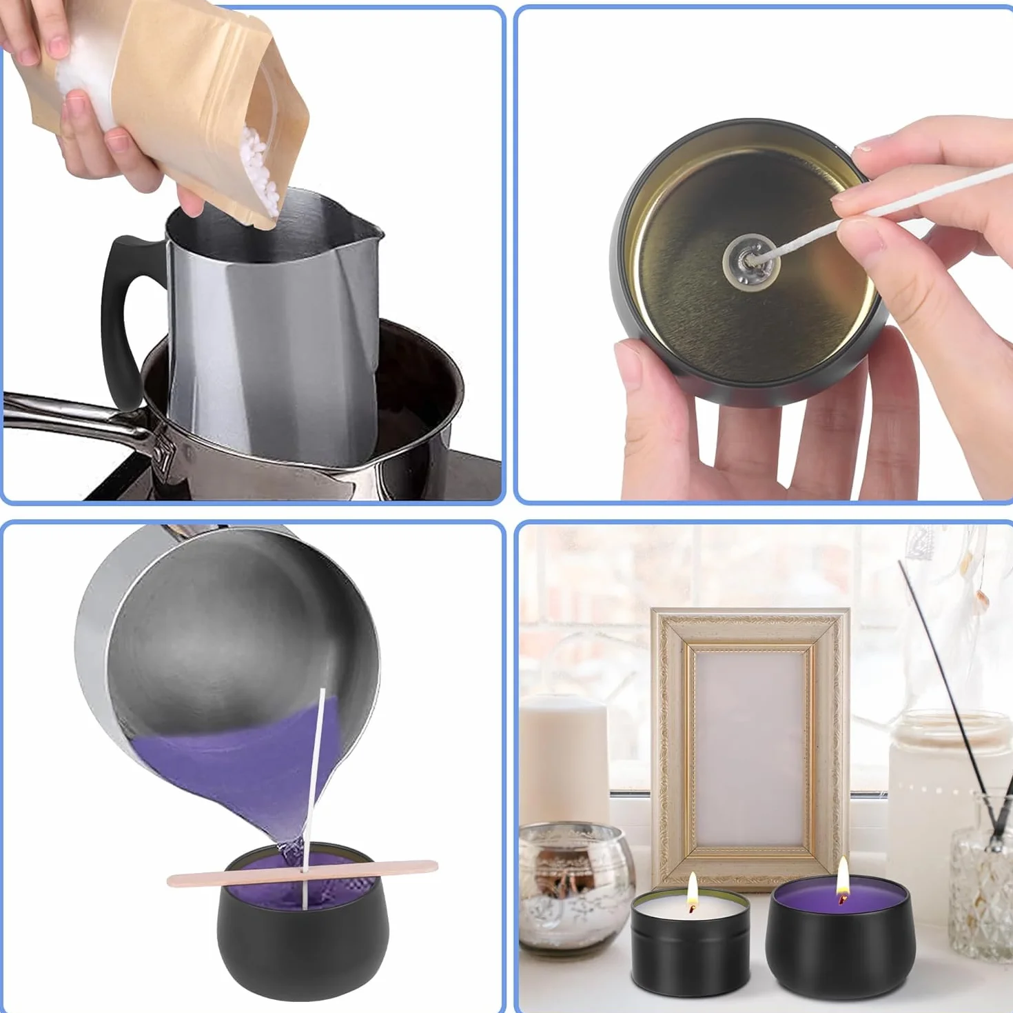 LDUMODUW Kits para Fabricación de Velas,DIY Juego Regalo para Velas,480g de cera de abeja,9 latas para velas,6 aceites esenciales,8 bloques de color,Herramientas para fundir cera (black)