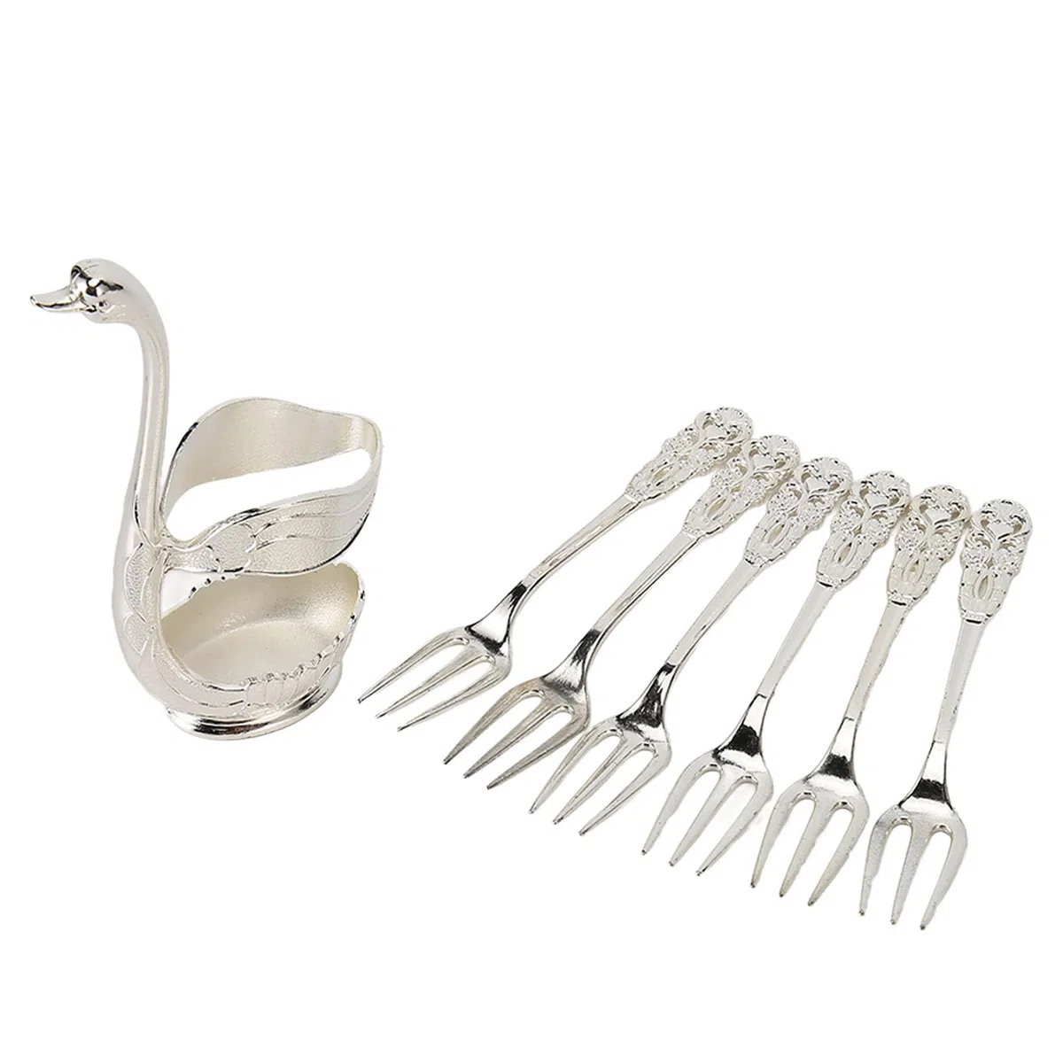 Kit de Tenedores con Soporte de Base de Cisne de ángulos Lisos, Juego de Postre Inoxidable para Bistrós Plateados
