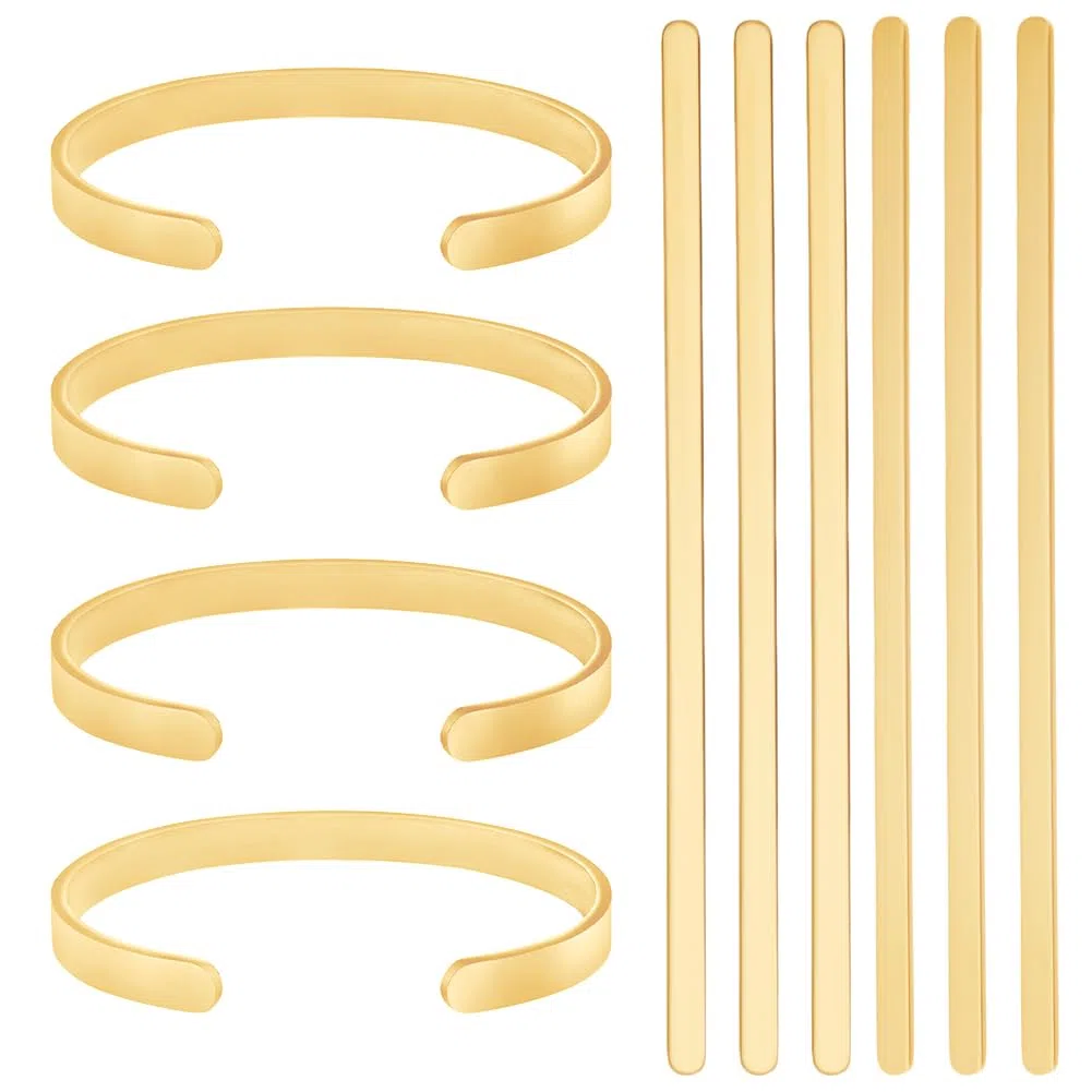 Beebeecraft 6 Pieza de 304 Piezas de Acero Inoxidable para Pulseras de Metal Dorado Ajustables Base Simple Estampado Grabado Tiras Finas En Blanco para Hacer Pulseras Suministros para Manualidades