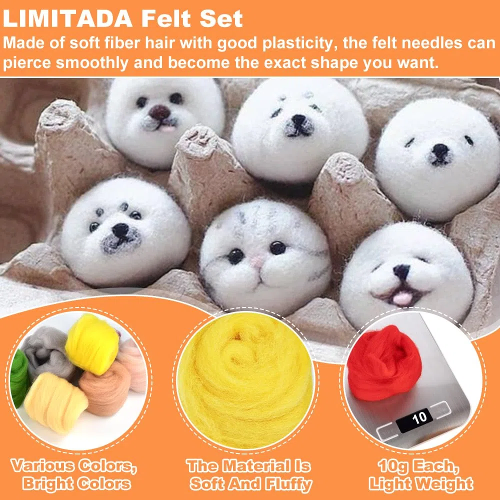 LIMITADA Lana de Fieltro Kit Fieltro de Lana para Manualidades Lana de Fieltro para Relleno de 20 Colores Hilo de Fieltro Kit de Lanas del Fieltro Agujado con 18 Agujas y Mango para Manualidades