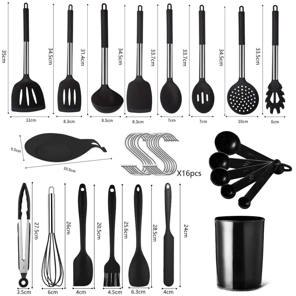 JOYBOY Utensilios Cocina de Silicona,37 Piezas uego de Utensilios de Cocina,Resistente al Calor,Antiadherente y Resistente a los Arañazos,sin BPA Acero Inoxidable Accesorios Cocina