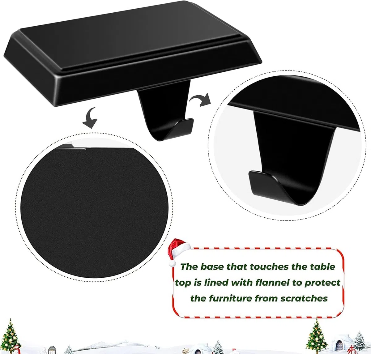 Bases de soporte para calcetines de Navidad, ganchos para colgar calcetines de repisa, ganchos para chimenea, perchas con peso para decoración navideña (2 negros, 2)