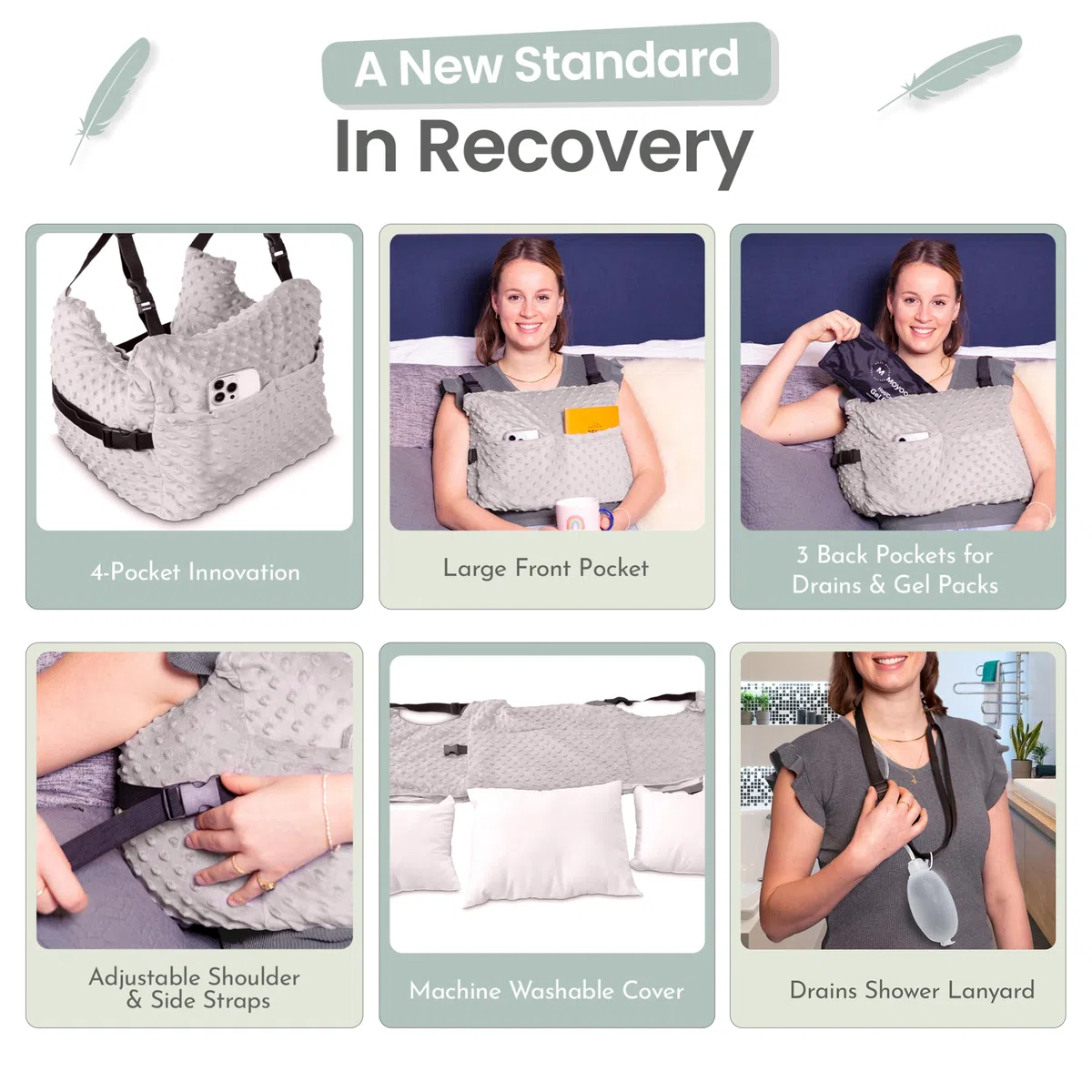 MOYOAMA Almohada posmastectomía – Almohada postoperatoria para Coche, reducción y Aumento de Senos, Almohada de Pecho después de cirugía cardíaca, imprescindible para recuperación de mastectomía,