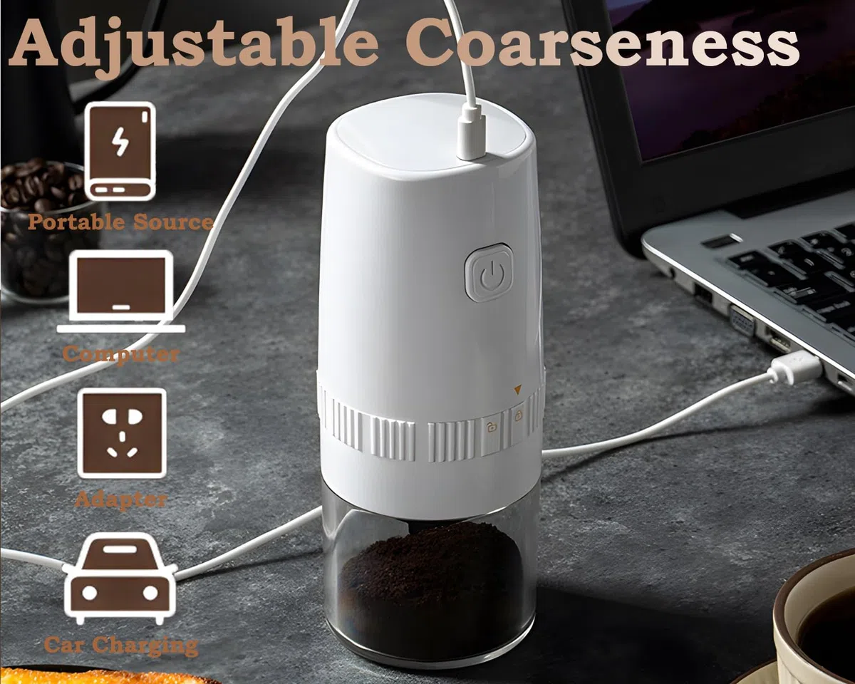 Molinillo de café eléctrico con mecanismo cónico de cerámica, recargable, rango de molienda variable, para granos de café, especias, etc
