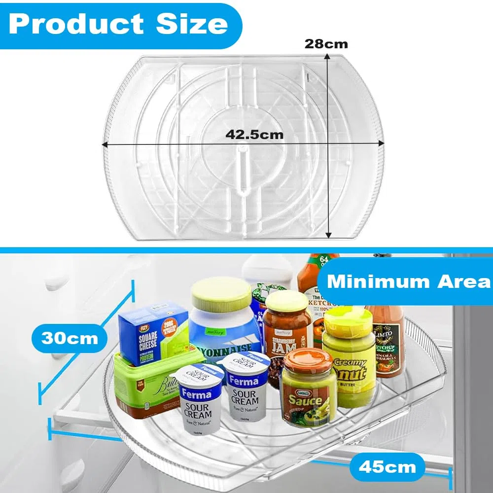 HEKOBAG Organizador de Platos Giratorios Transparente, Bandeja Giratoria para Nevera, Tocadiscos para Refrigerador y Gabinete