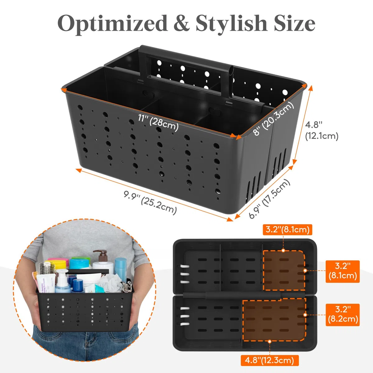 Lifewit Organizador de artículos de limpieza portátil, organizador de suministros de limpieza con asa y separadores ajustables, cesta de ducha de plástico para artículos esenciales de dormitorio
