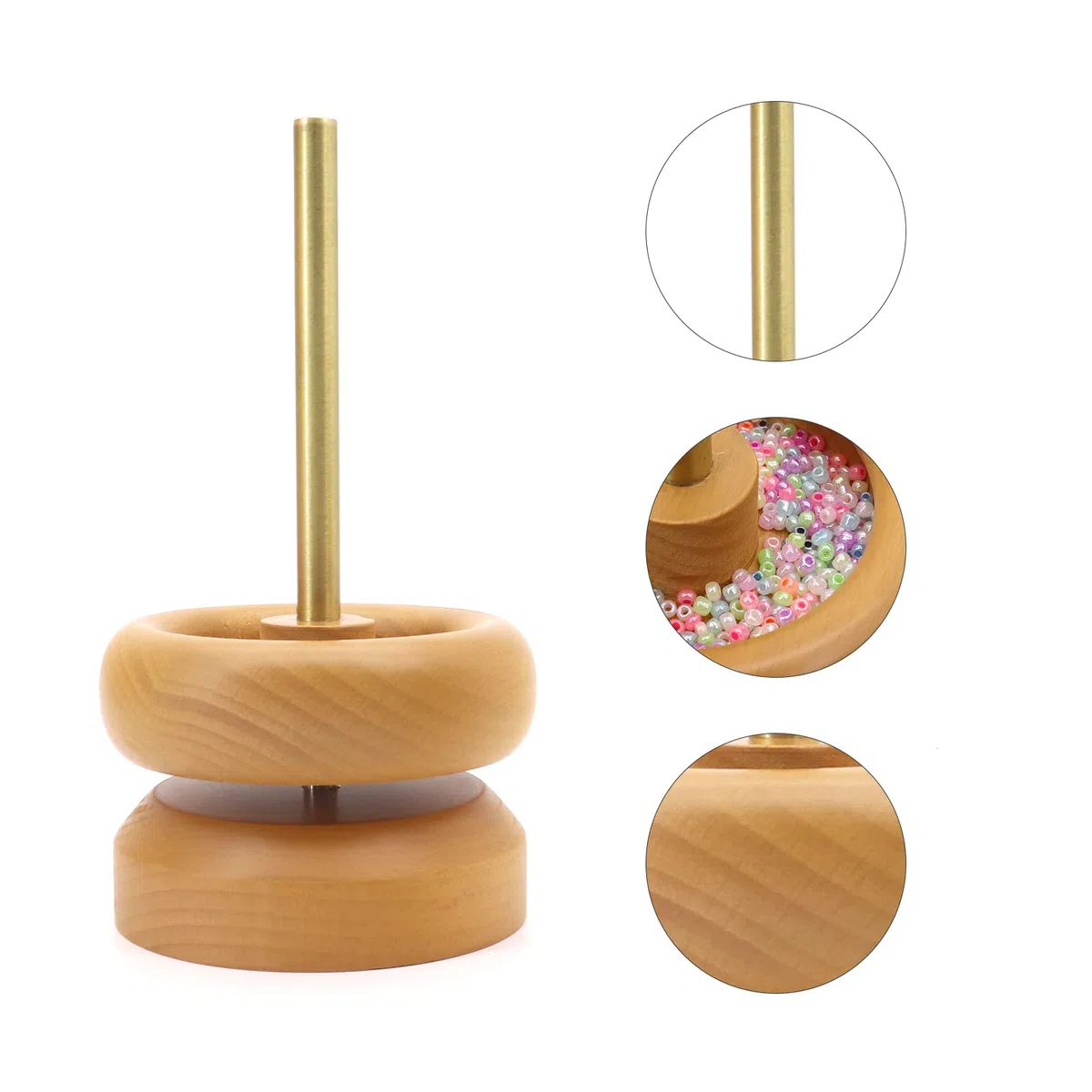 Seahelms Spinner de Cuentas de Madera 2 en 1 Con Bobinadora de Bobinas de Hilo, Hilandero para Hacer Joyas Con 2 Agujas y Herramienta de Roscado