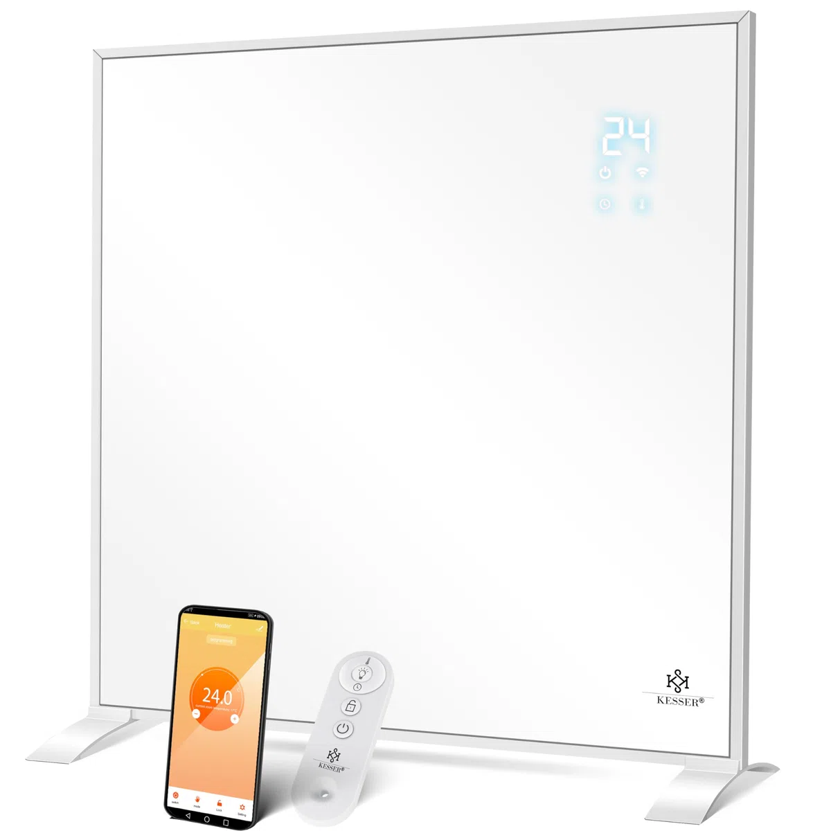 KESSER® Panel Calefacción infrarroja Aparato independiente Ahorro de energía, montaje en la pared, con control remoto Termostato y aplicación de control Panel calefactor eléctrico Pies de soporte