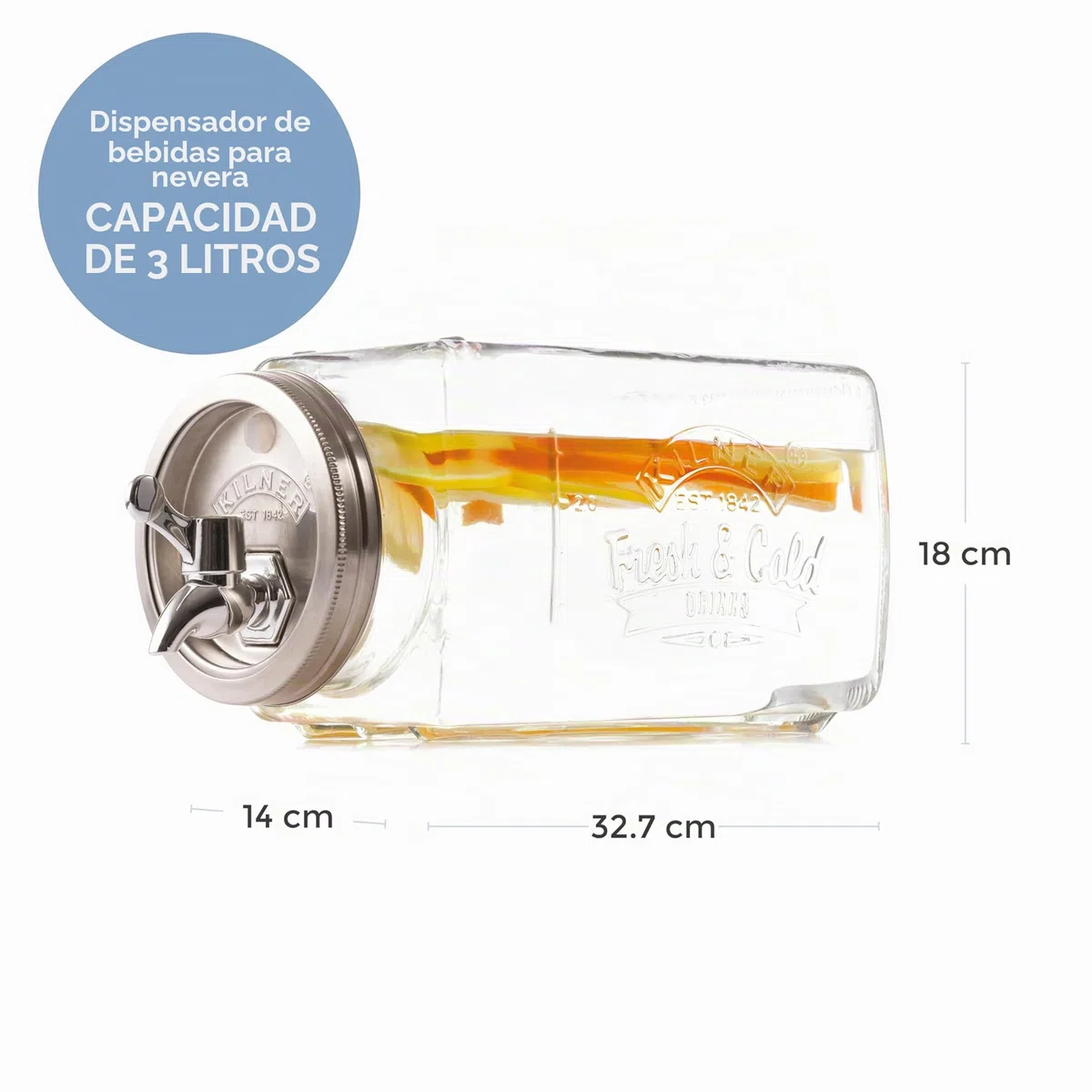 Kilner Dispensador de cristal para frigorífico, 3 litros