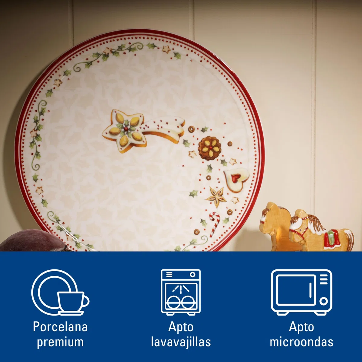 Villeroy & Boch Winter Bakery Delight 1486122642 Plato de Desayuno, Porcelana, Rojo, 19.600000000000001x19.600000000000001x4.5999999999999996 cm