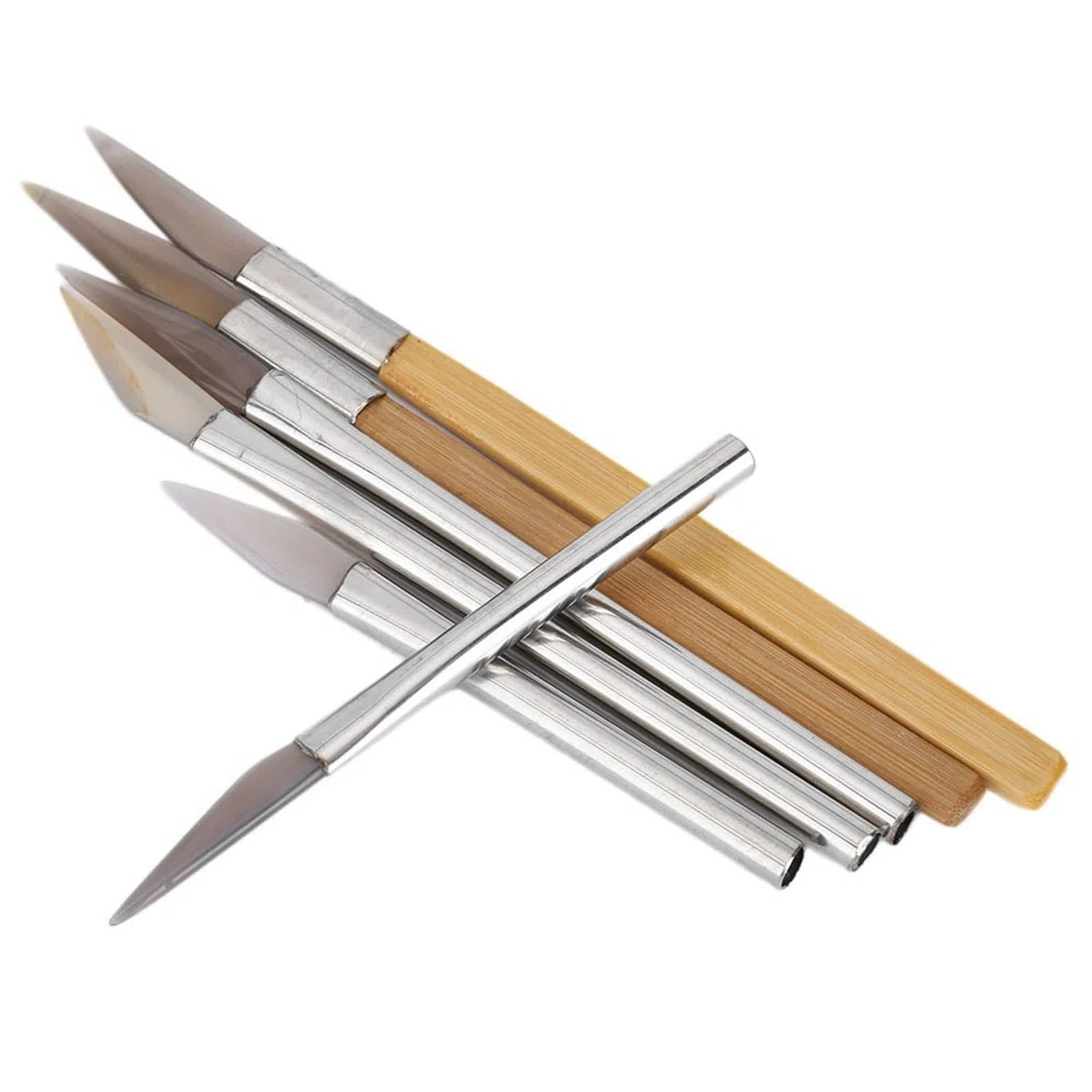 Juego de bruñidor de ágata con bordes de cuchillo, herramientas de pulido artesanal para tallar metales preciosos con mango de hierro de bambú, bruñidores de ágata para pulido de superficies