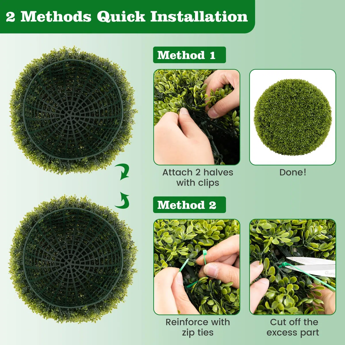 GIANTEX Juego de 2 Bolas Decorativas de Planta Artificial, Plantas Esféricas de 39/50 cm, con Hojas Simuladas Resistente al Sol, Planta Decorativas para Balcón, Patio, Hogar, Boda (39 cm)
