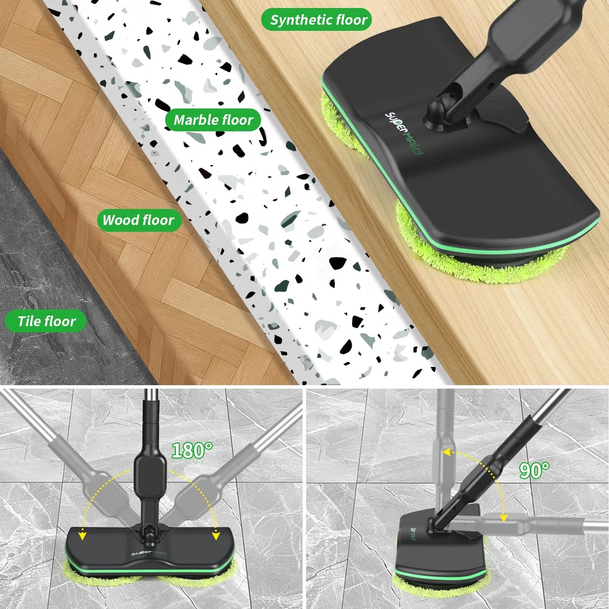 Mopa giratoria eléctrica inalámbrica con batería para limpieza de suelos, almohadilla de limpieza de 13 pulgadas | Diseño ligero para suelos de madera dura, azulejos, vinilo y laminado; sin tanque de agua integrado