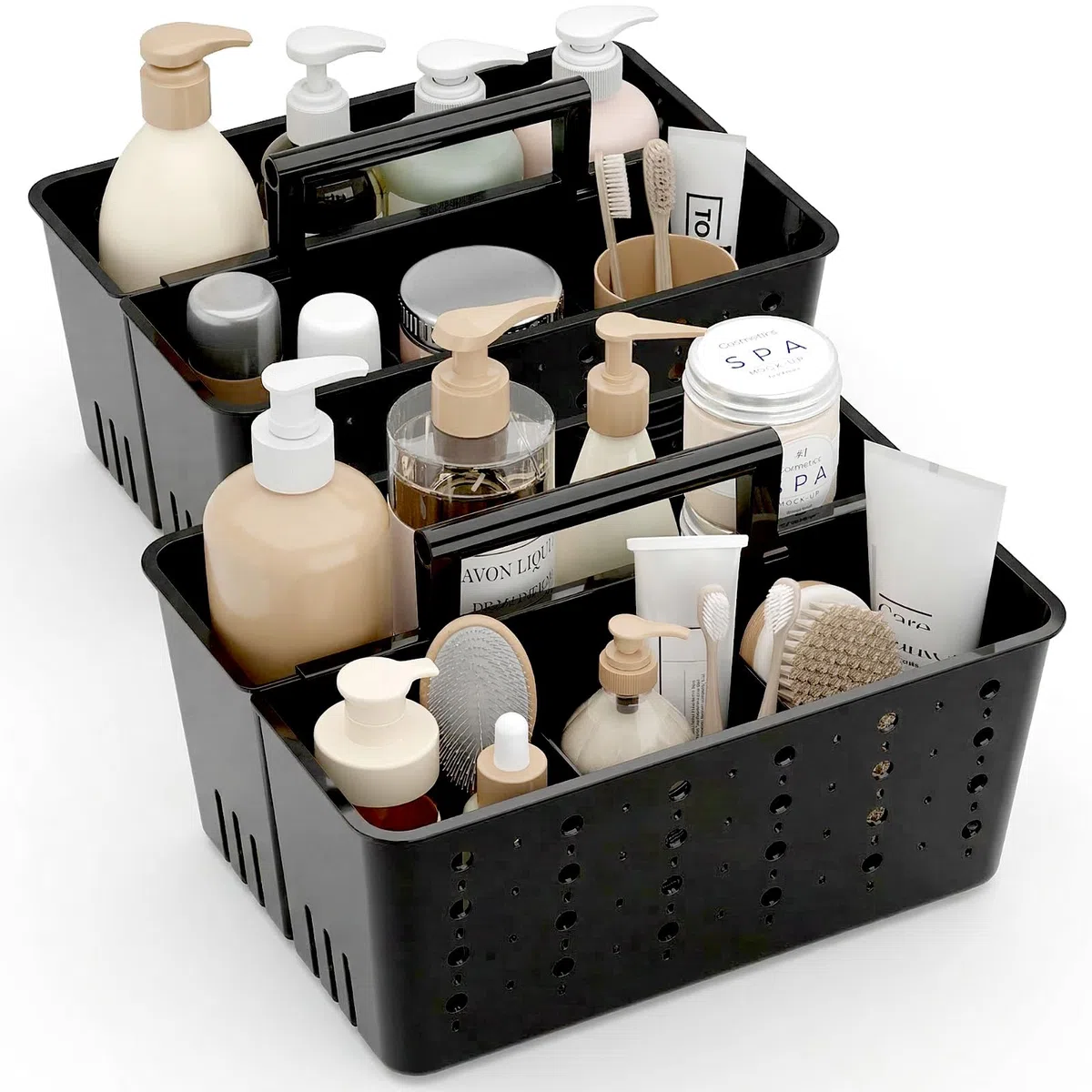 Lifewit Organizador de artículos de limpieza portátil, organizador de suministros de limpieza con asa y separadores ajustables, cesta de ducha de plástico para artículos esenciales de dormitorio