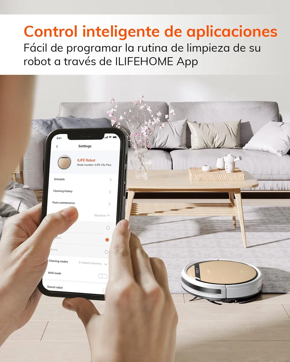 ILIFE V5s Plus Robot Aspirador y Mopa Combo, Funciona con 2.4G Wi-Fi/App/Alexa, Robot Aspirador Automático Autocargable, Delgado y Silencioso (V5s Pro Upgrade)