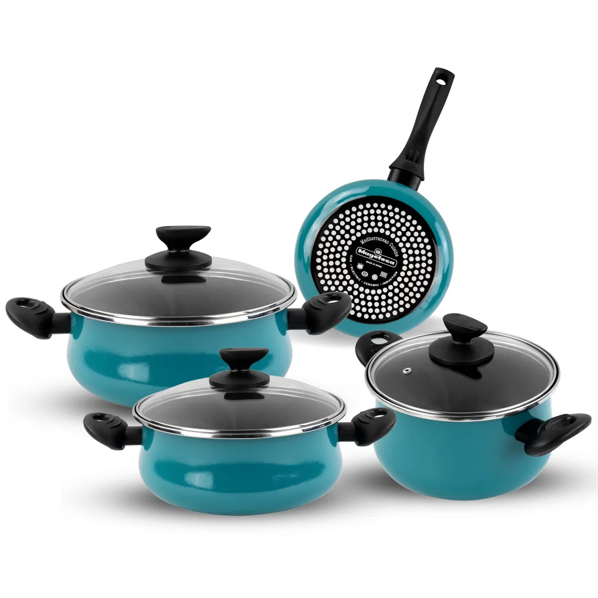 MAGEFESA Country Batería de acero esmaltado, Apta para todo tipo de cocinas, Incluida inducción, Verde Agua, 24 cm