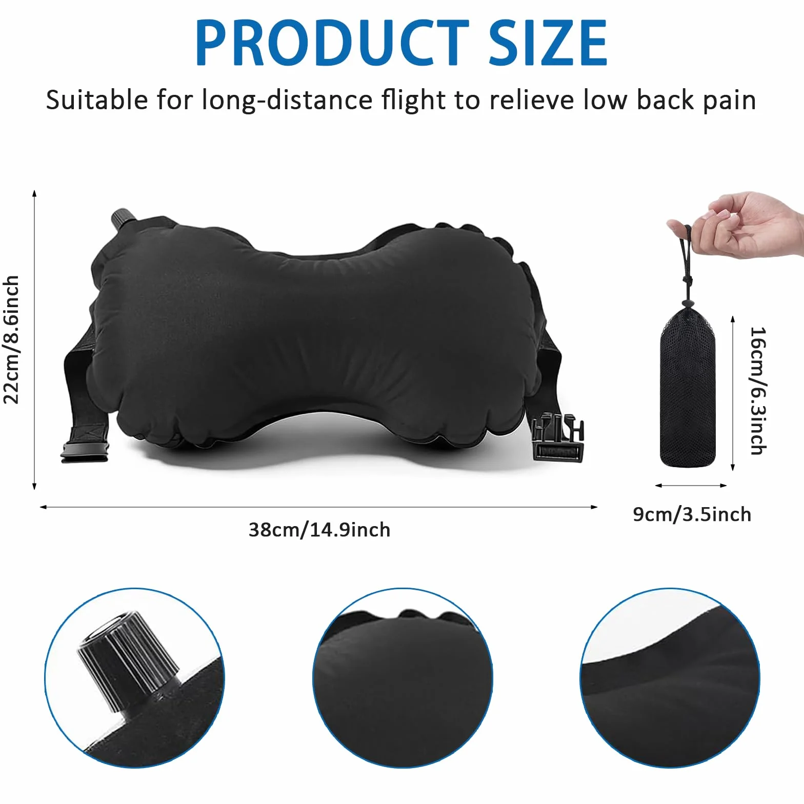 Bocguy Cojín Lumbar Inflable, Almohada Lumbar Inflable para Viajes En Avión, Almohada De Apoyo Lumbar para Silla De Oficina/Coche, Almohada Inflable De Viaje, Almohada De Apoyo para La Espalda