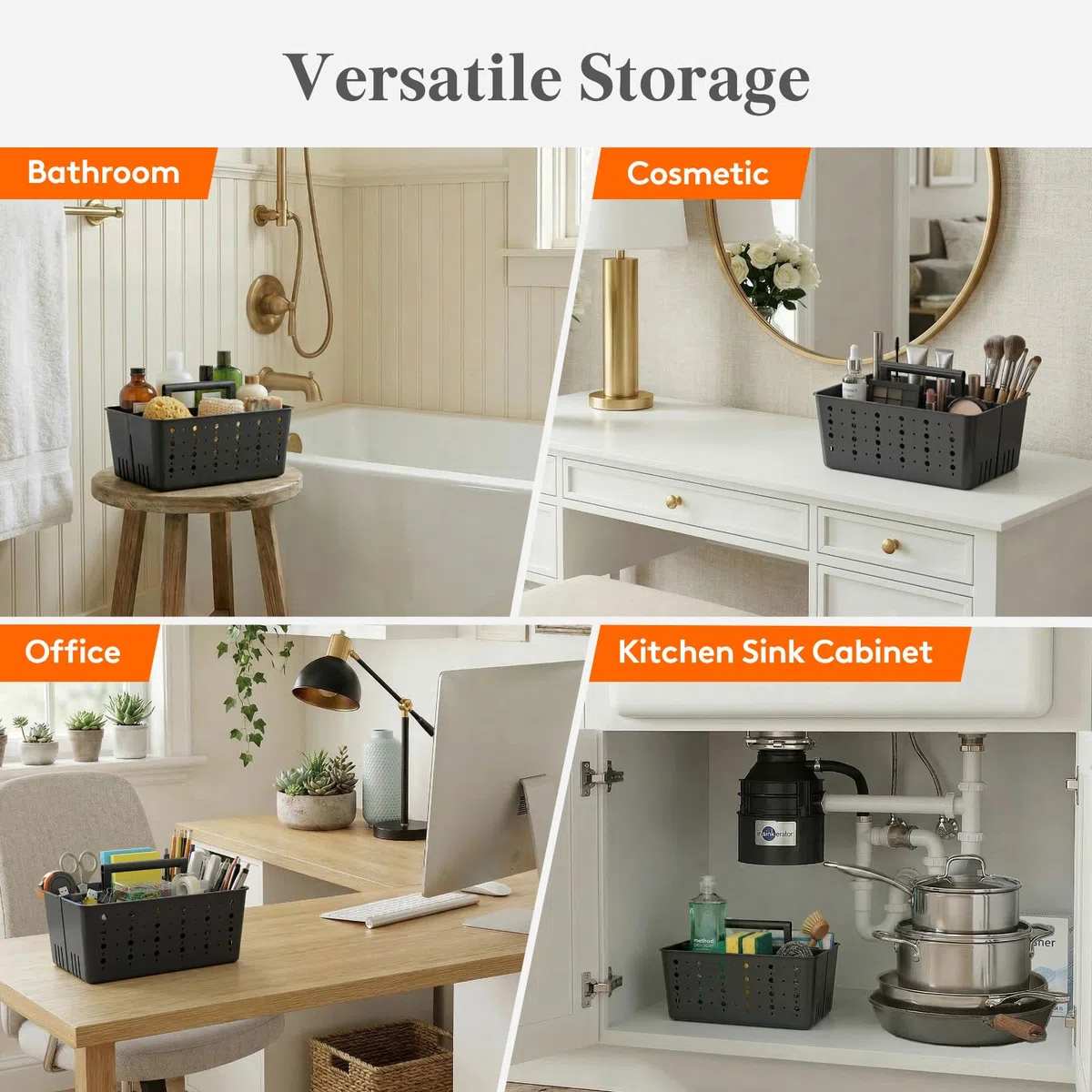 Lifewit Organizador de artículos de limpieza portátil, organizador de suministros de limpieza con asa y separadores ajustables, cesta de ducha de plástico para artículos esenciales de dormitorio