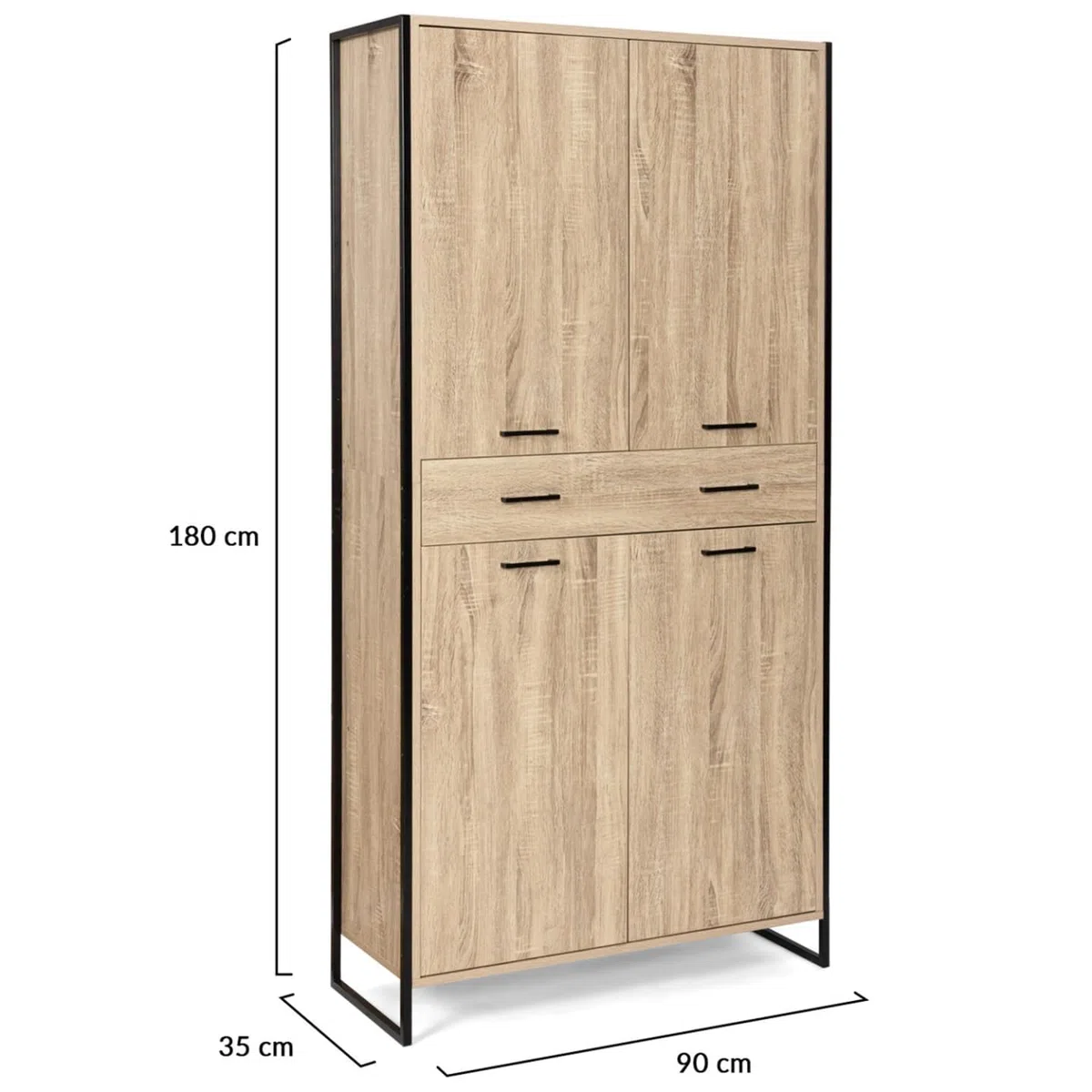 IDMarket - Zapatero 24 pares LUIS 4 puertas 1 cajón diseño industrial H. 180 cm