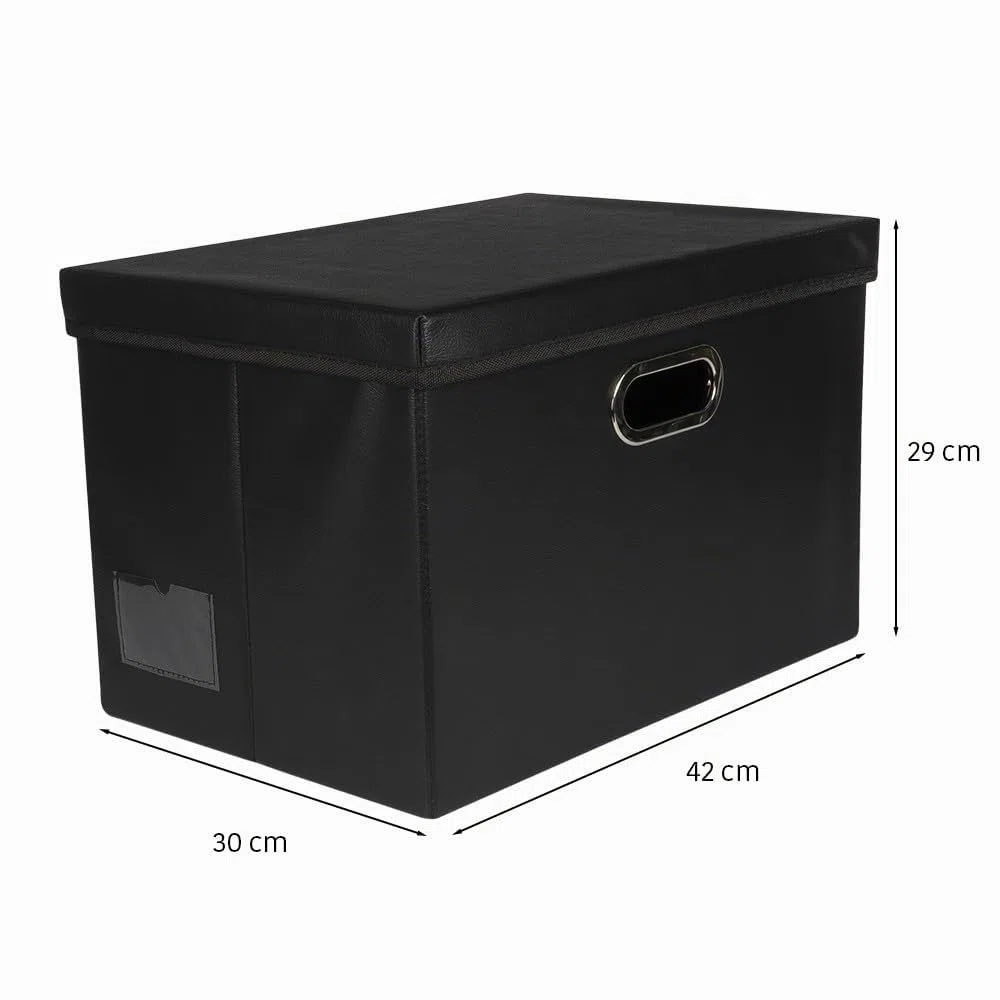 Ideen mit Herz Cajas de almacenamiento con tapa, cajas organizadoras, grandes, plegables, color negro, aspecto de piel, 42 x 30 x 29 cm, paquete de 2