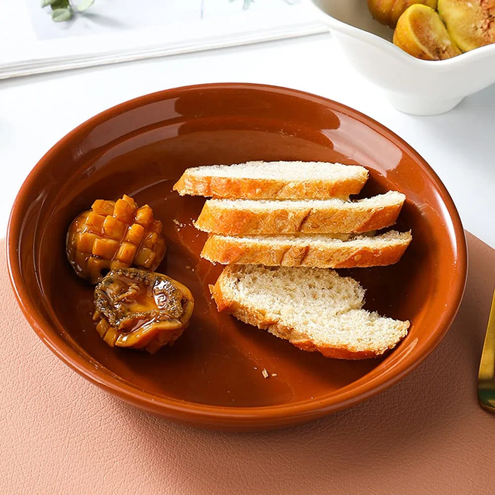 Juego de 2 Platos de Cerámica para Caracol de 6 Agujeros, Plato de Caracol de Porcelana Roja con Plato de Cazuela Redondo de Porcelana, Rojo