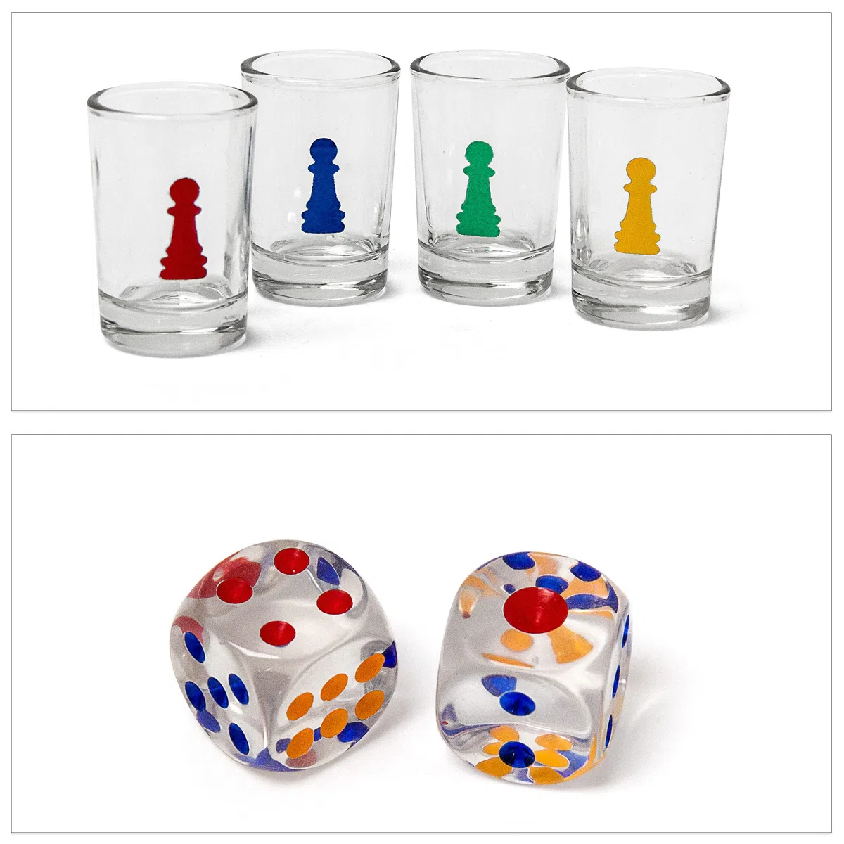 Relaxdays Juego para beber Parchís de cristal con vasos de chupito, color transparente (10010181) , color/modelo surtido