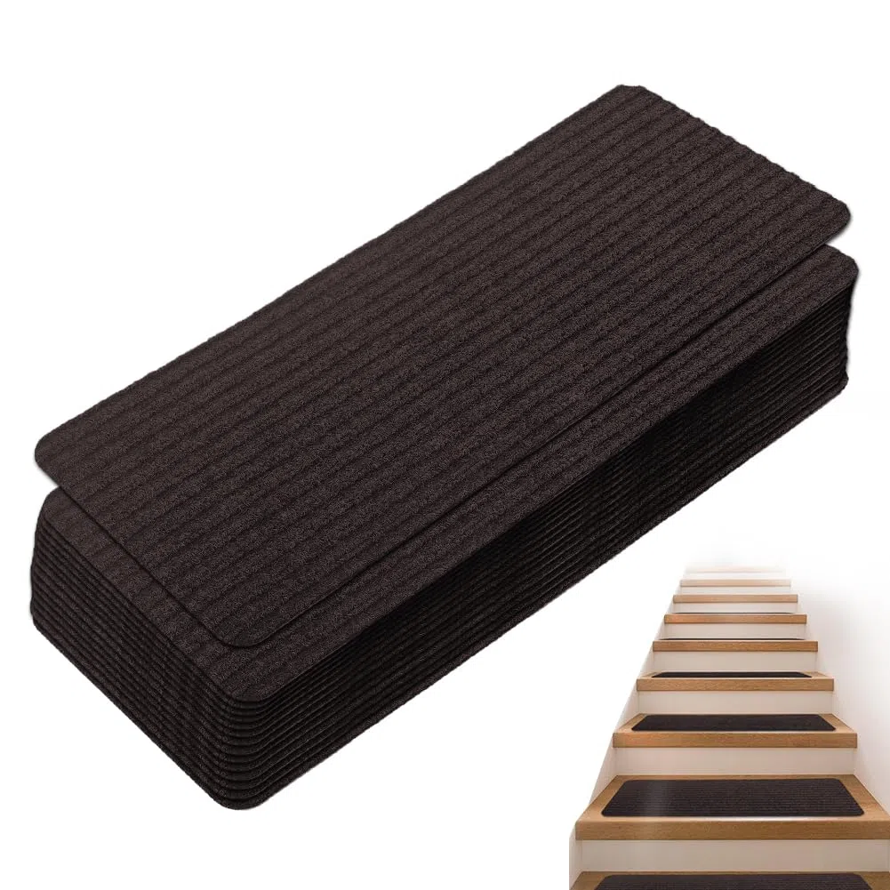 Alfombrillas autoadhesivas para peldaños antideslizantes, 15 unidades, suaves, se pueden cortar, reutilizables, agarre extra para mascotas, niños y personas mayores (marrón, 76 cm x 20 cm)